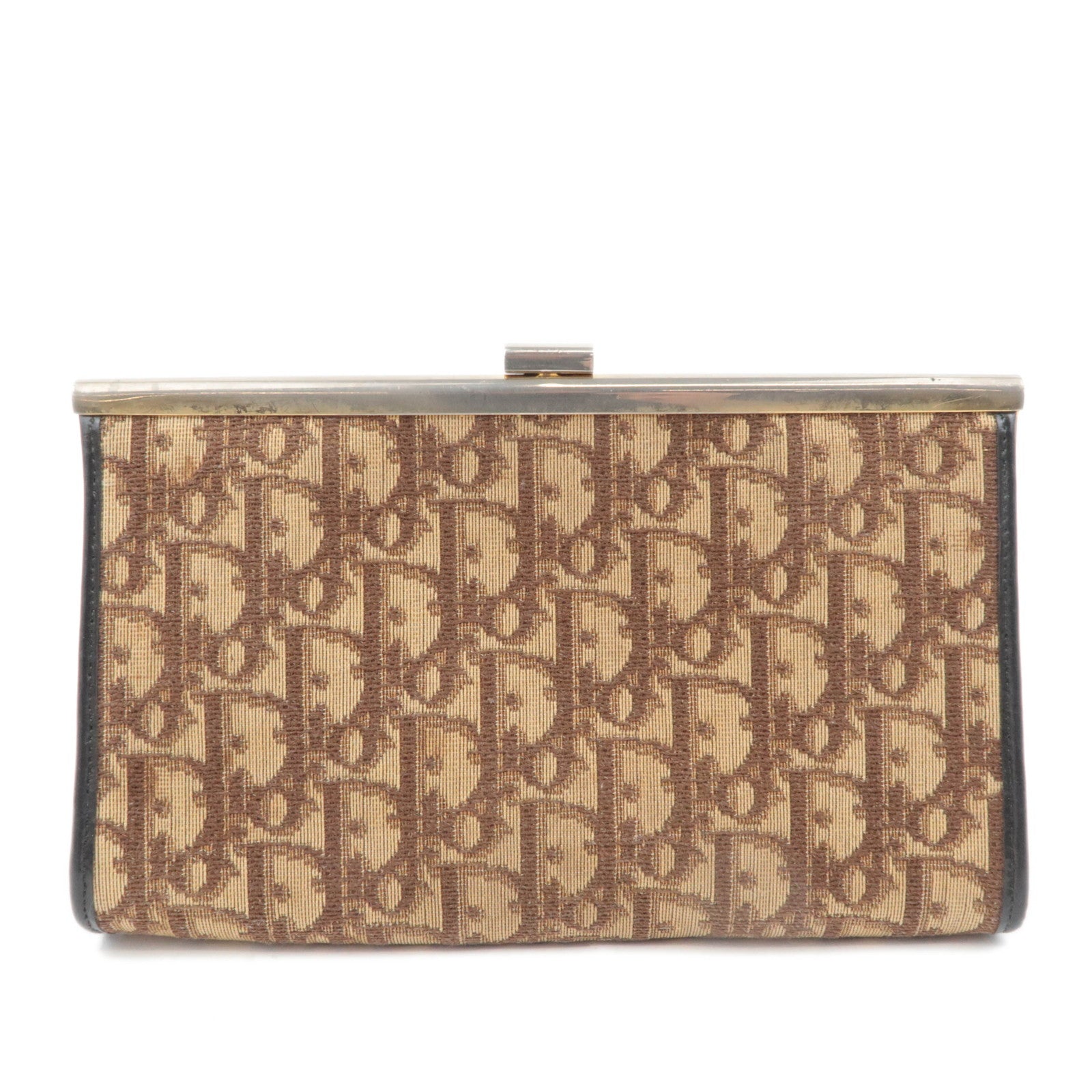 Christian Dior Trotter Kiss Lock Canvas Leather Clutch Bag Brown 89685