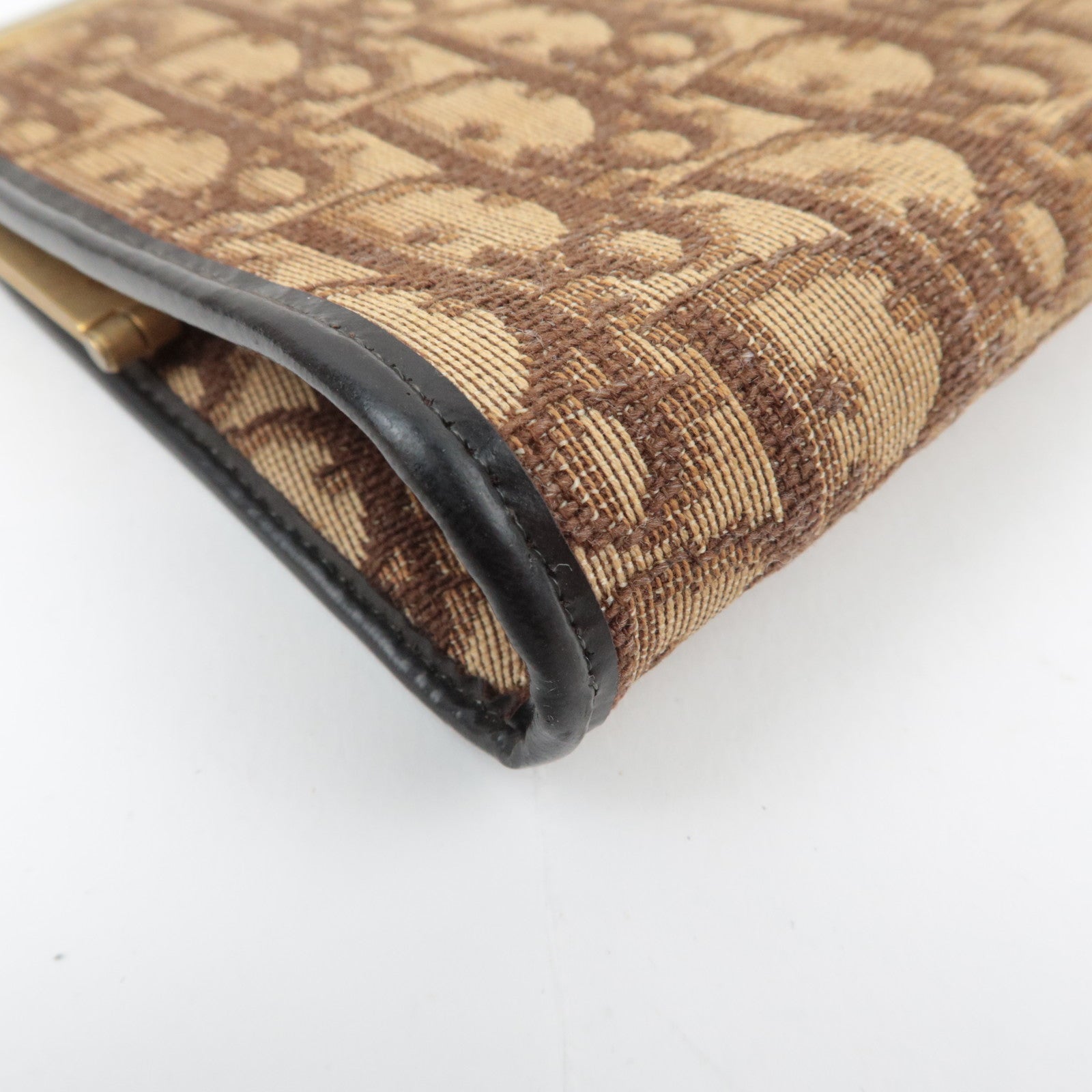 Christian Dior Trotter Kiss Lock Canvas Leather Clutch Bag Brown