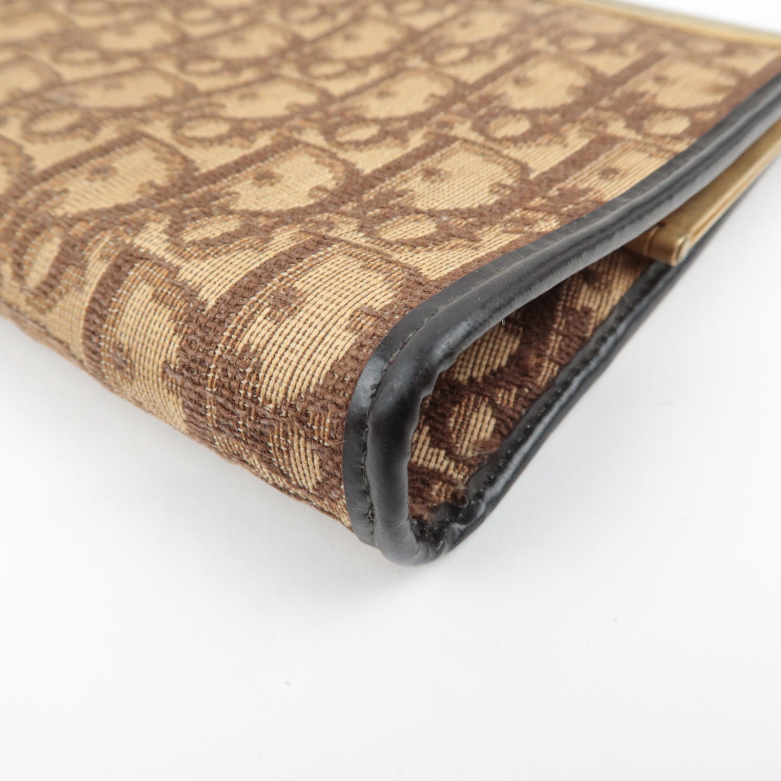 Christian Dior Trotter Kiss Lock Canvas Leather Clutch Bag Brown