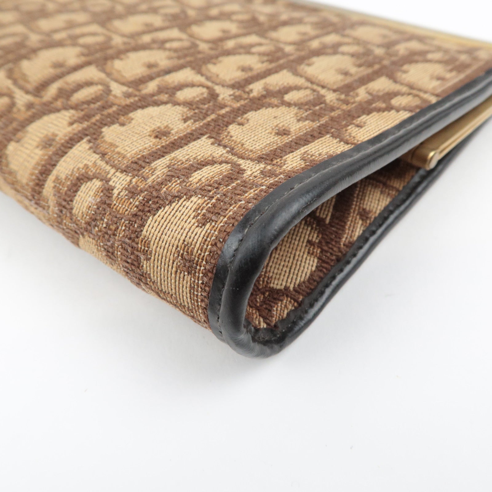 Christian Dior Trotter Kiss Lock Canvas Leather Clutch Bag Brown