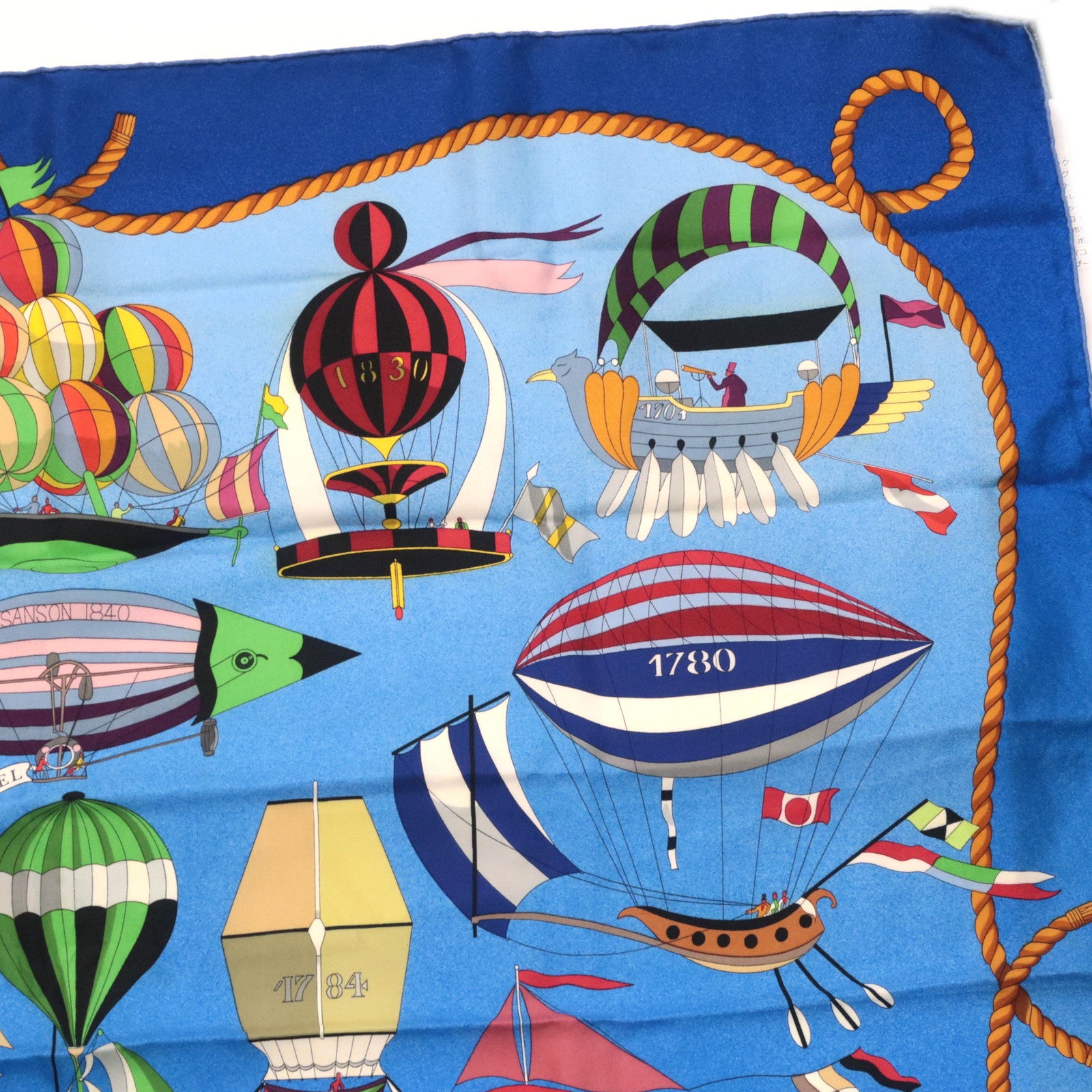 HERMES Carre 90 Scarf LES FOLIES DU CIEL 100% Silk Blue