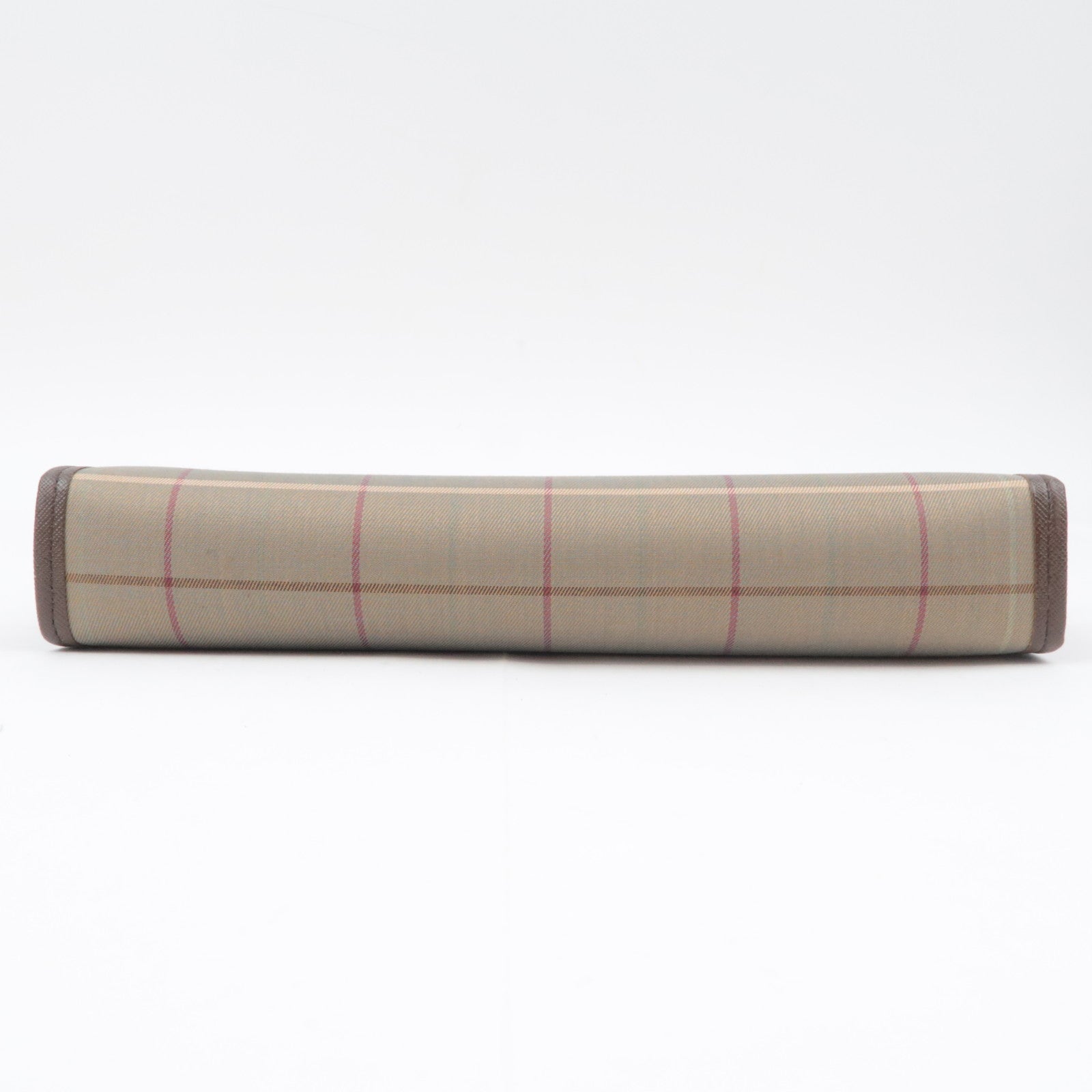BURBERRY burberrys Plaid Canvas Leather Clutch Bag Khaki Brown