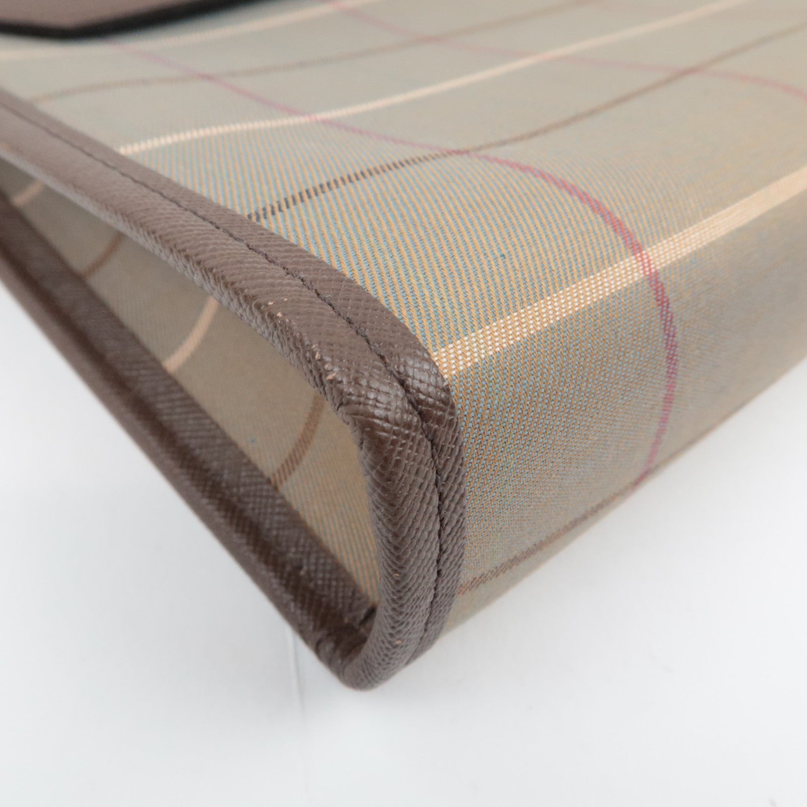 BURBERRY burberrys Plaid Canvas Leather Clutch Bag Khaki Brown