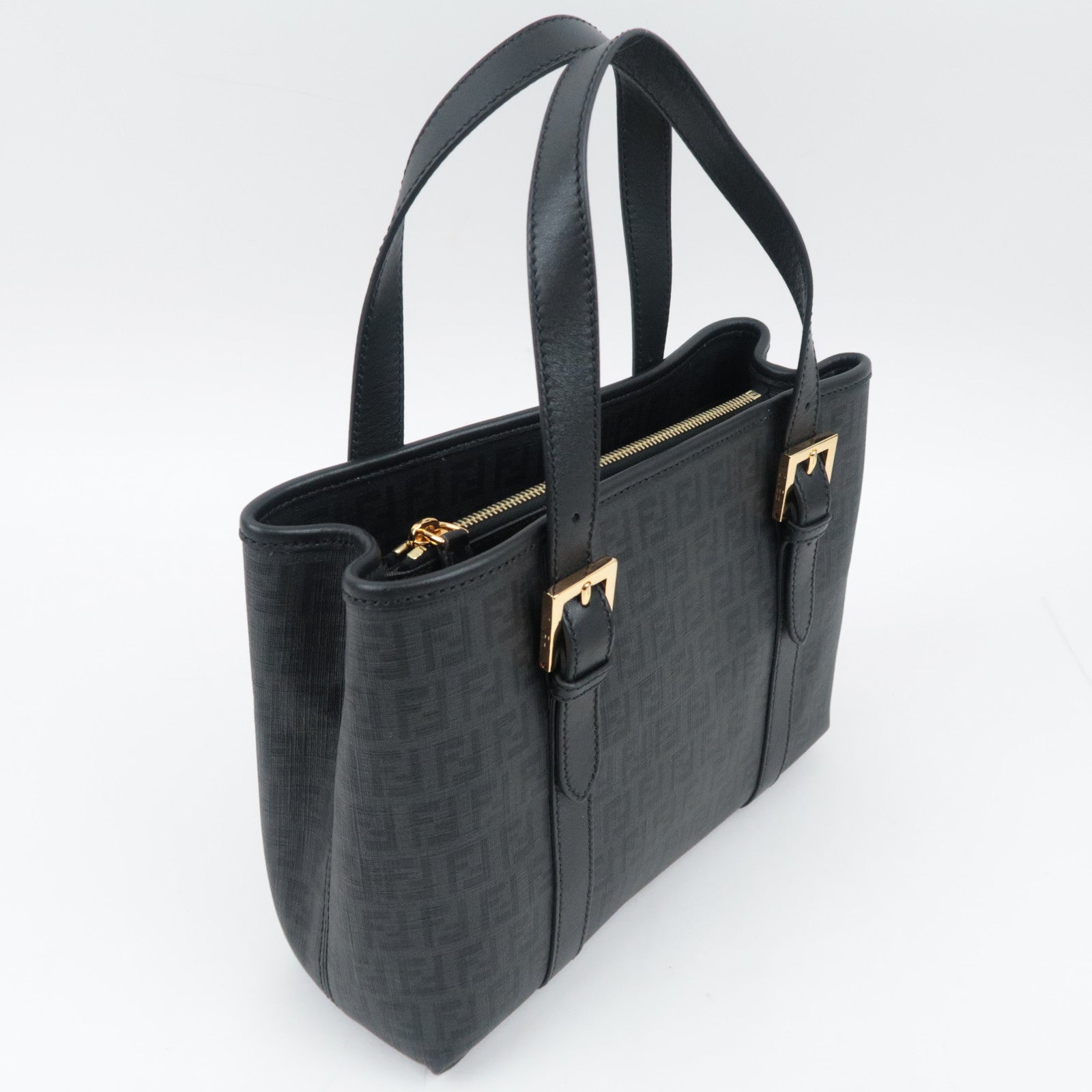 FENDI Zucchino PVC Leather Tote Bag Black 8BH237