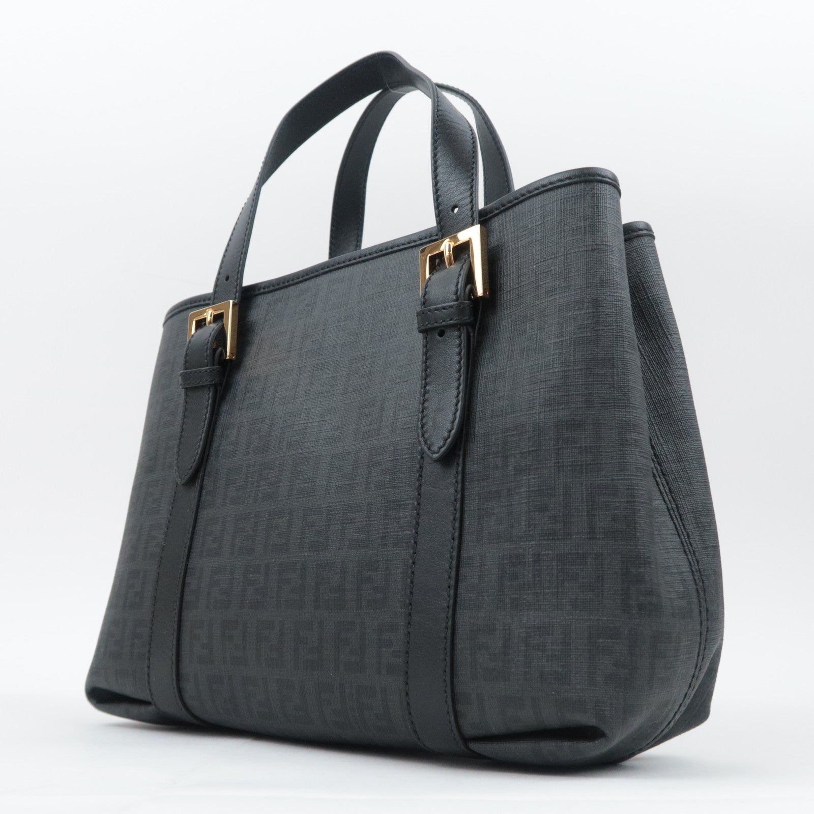 FENDI Zucchino PVC Leather Tote Bag Black 8BH237