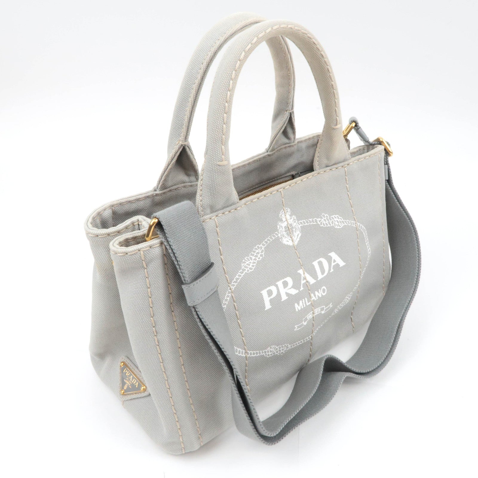 PRADA Canapa Mini 2Way Canvas Tote Bag Gray 1BG439