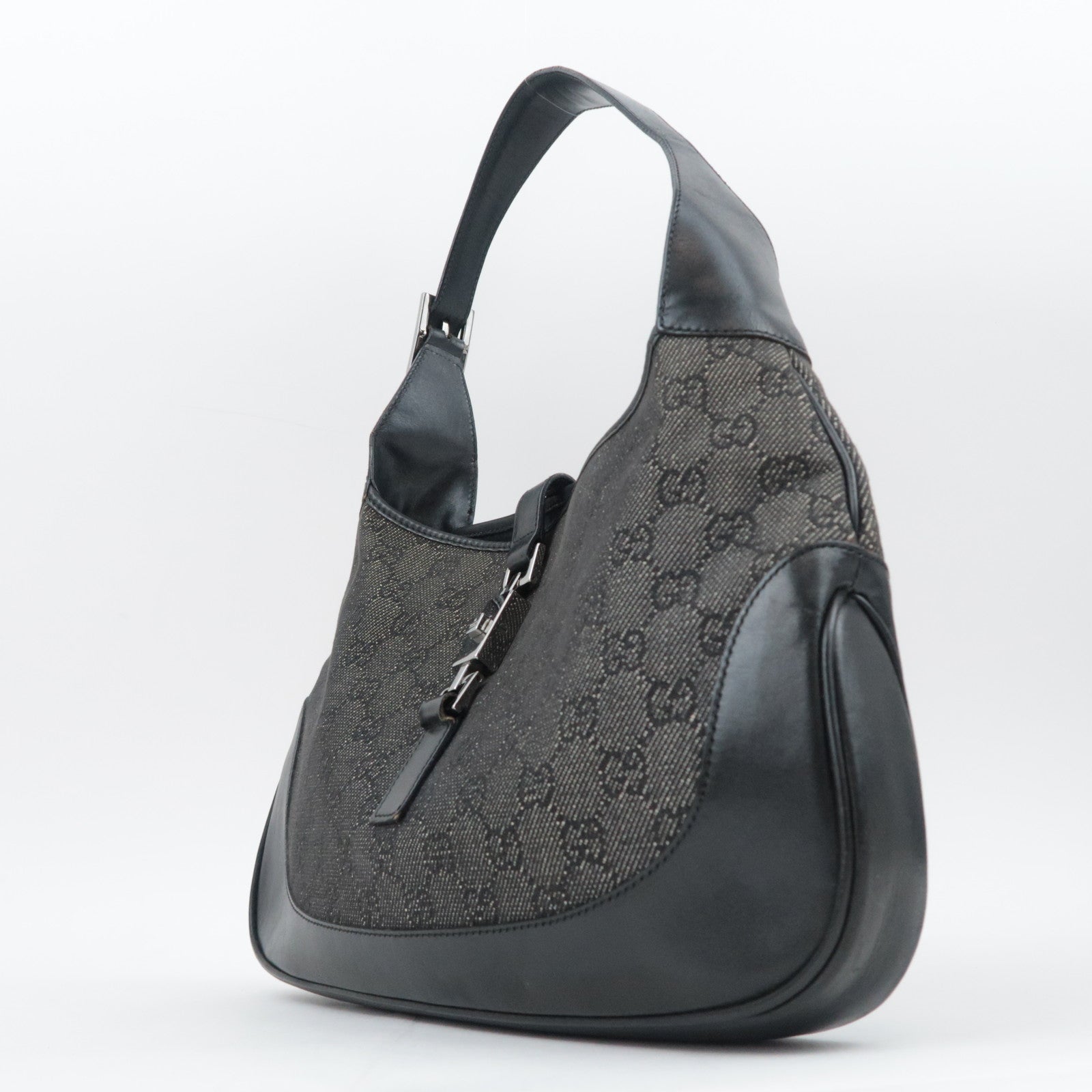 GUCCI Jackie GG Denim Shoulder Bag Black 00963