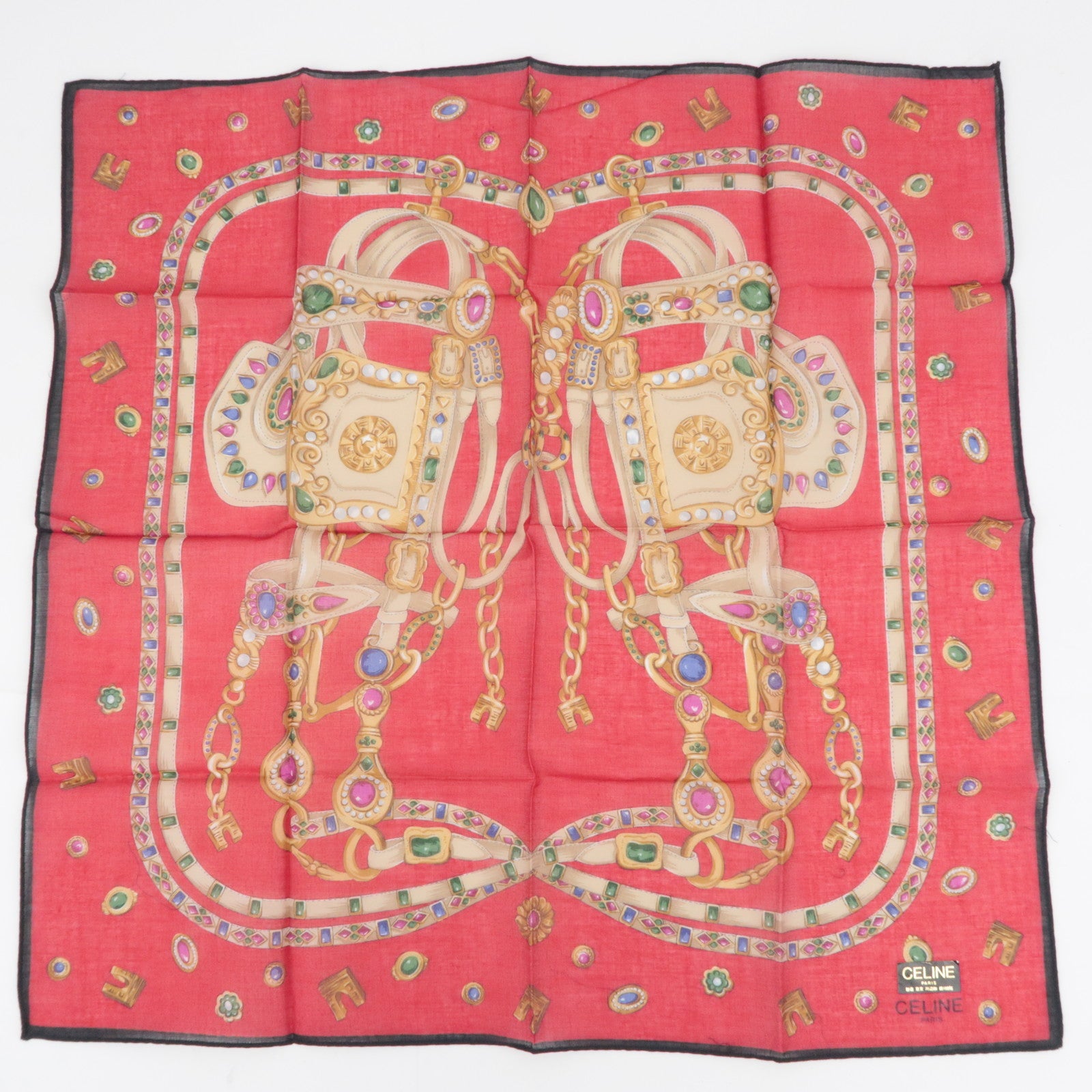 CELINE Set of 5 Handkerchiefs Scarf 100% Cotton