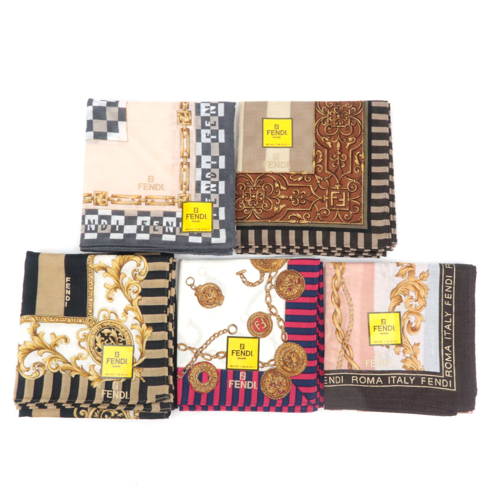 FENDI Set of 5 Handkerchiefs Scarf 100% Cotton89742