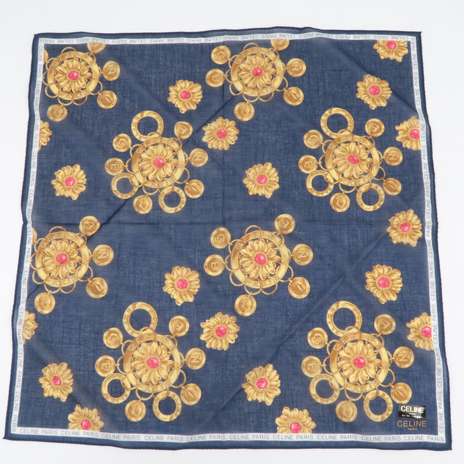 CELINE Set of 5 Handkerchiefs Scarf 100% Cotton