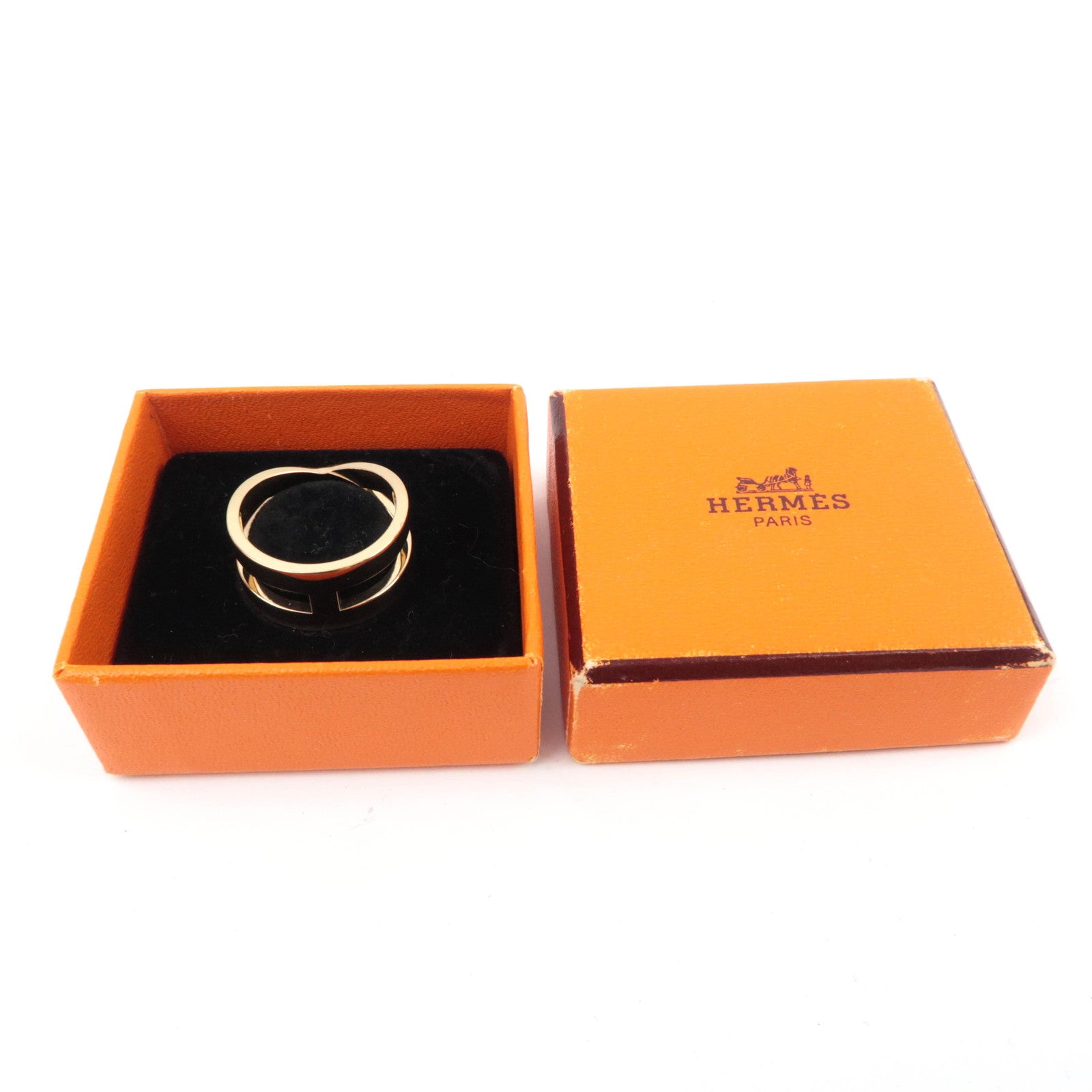 HERMES Ruban Scarf Ring Gold Color