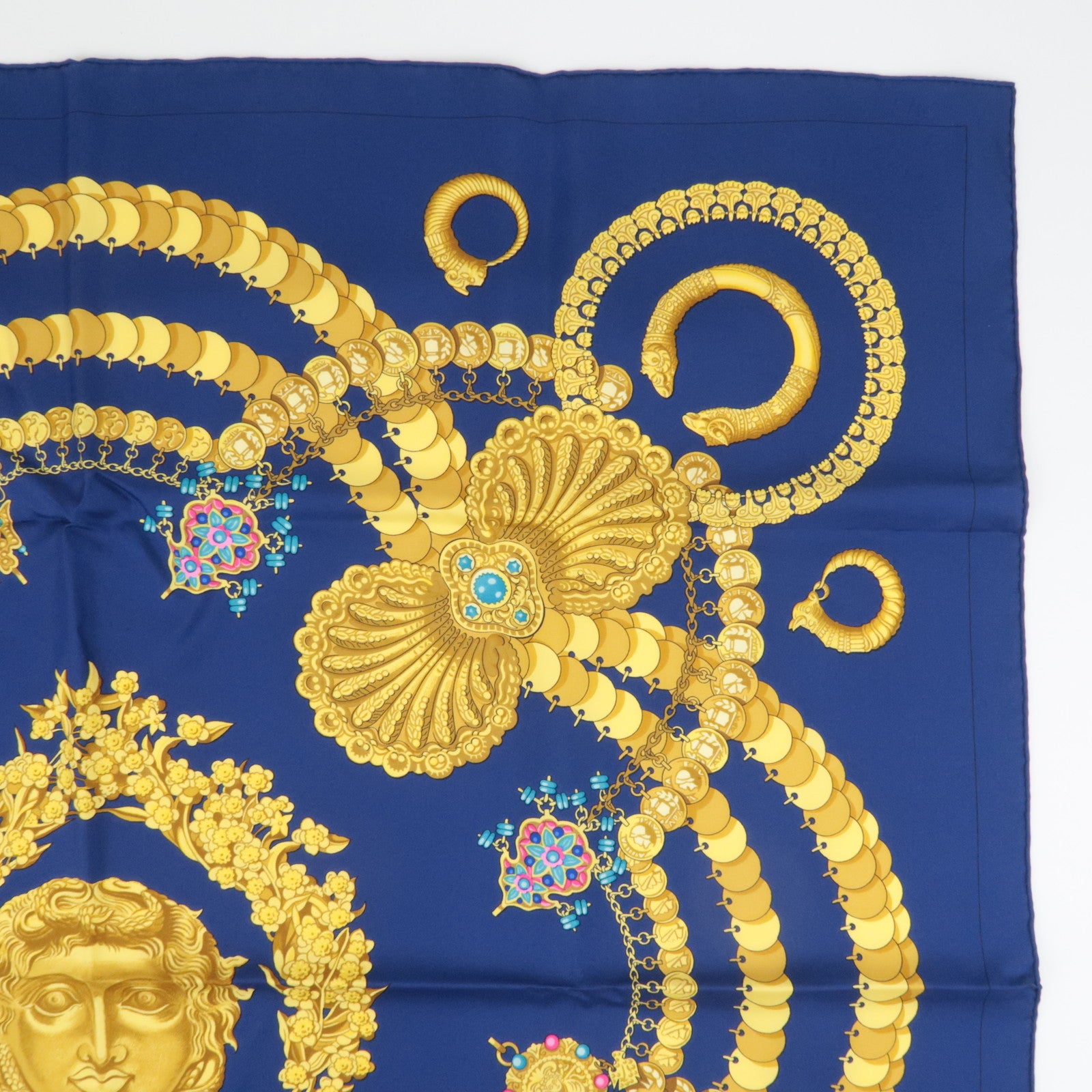 HERMES Carre 90 Scarf KOSMIMA 100% Silk Navy