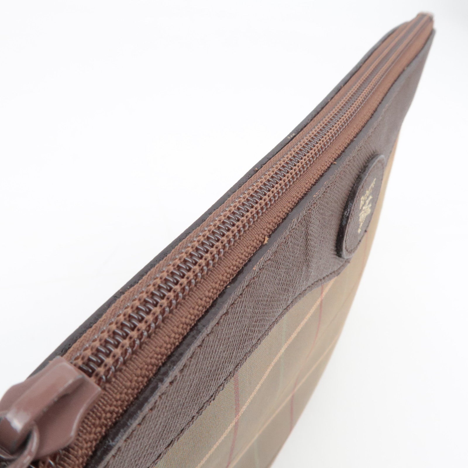 BURBERRY burberrys Plaid Canvas Leather Clutch Bag Khaki Brown