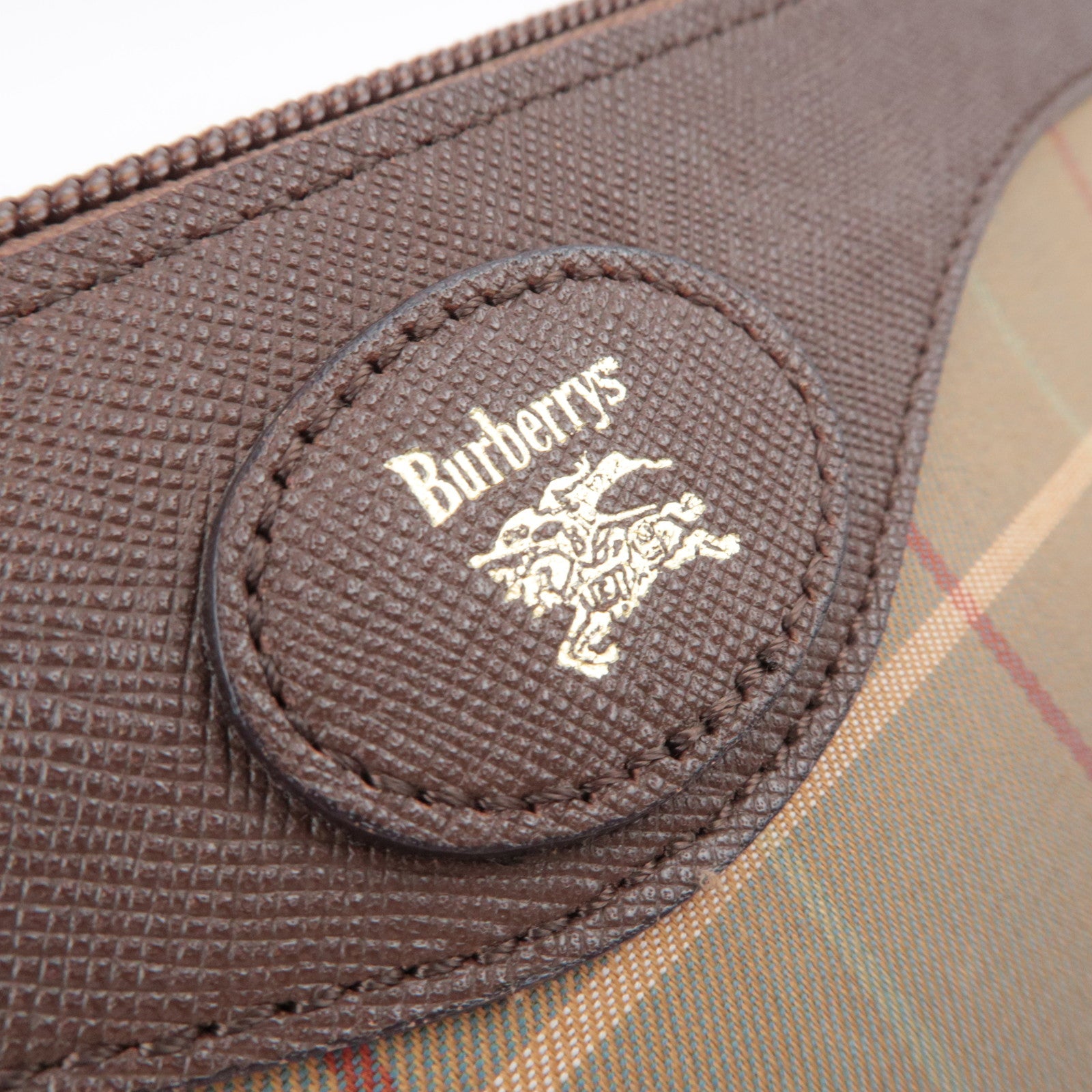 BURBERRY burberrys Plaid Canvas Leather Clutch Bag Khaki Brown
