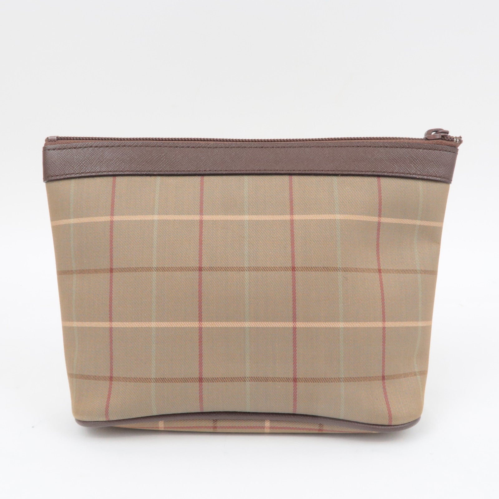 BURBERRY burberrys Plaid Canvas Leather Clutch Bag Khaki Brown