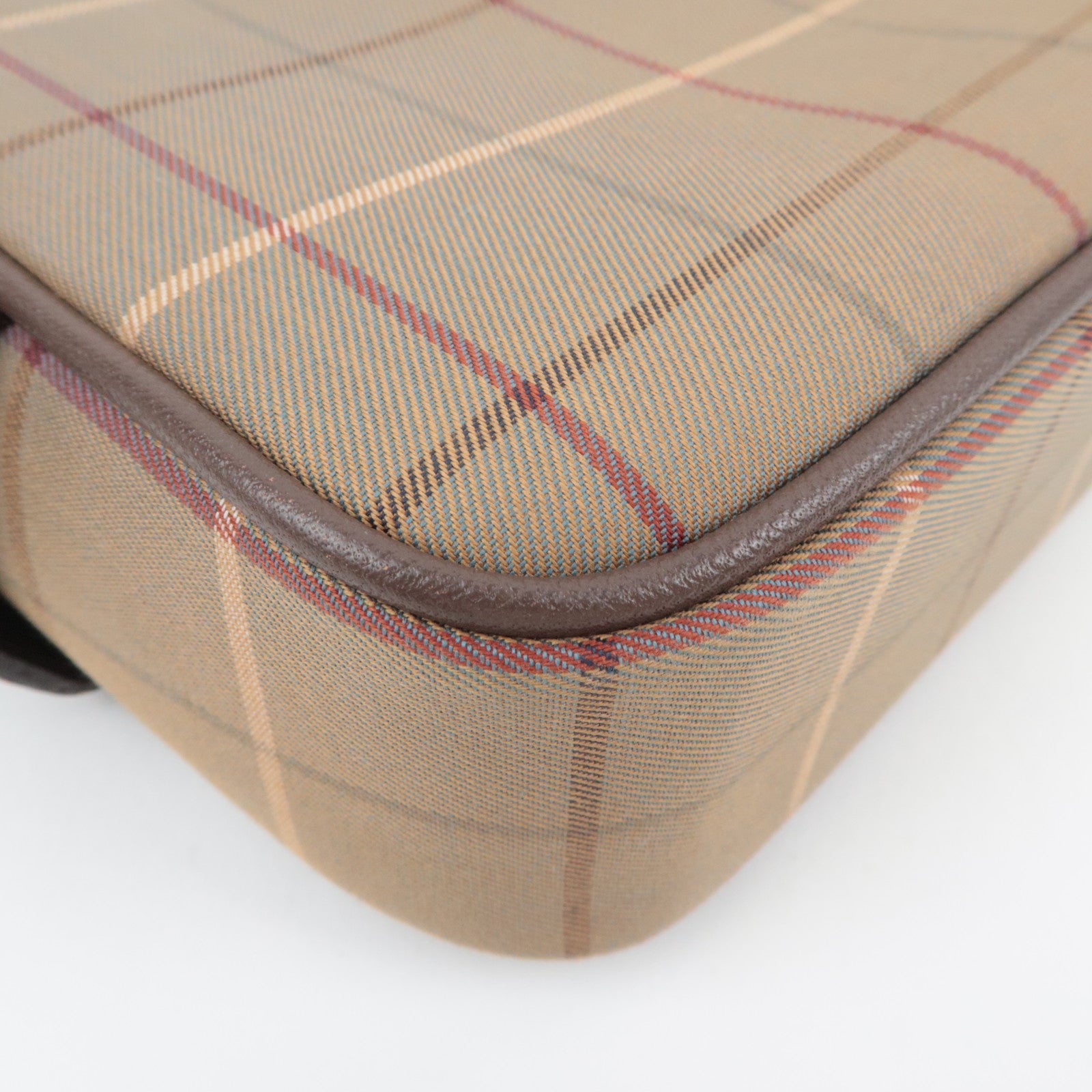 BURBERRY burberrys Plaid Canvas Leather Clutch Bag Khaki Brown