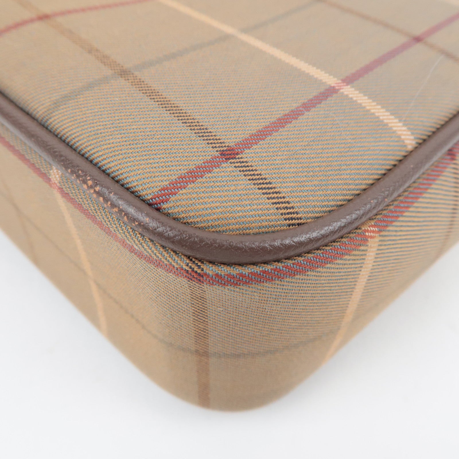 BURBERRY burberrys Plaid Canvas Leather Clutch Bag Khaki Brown