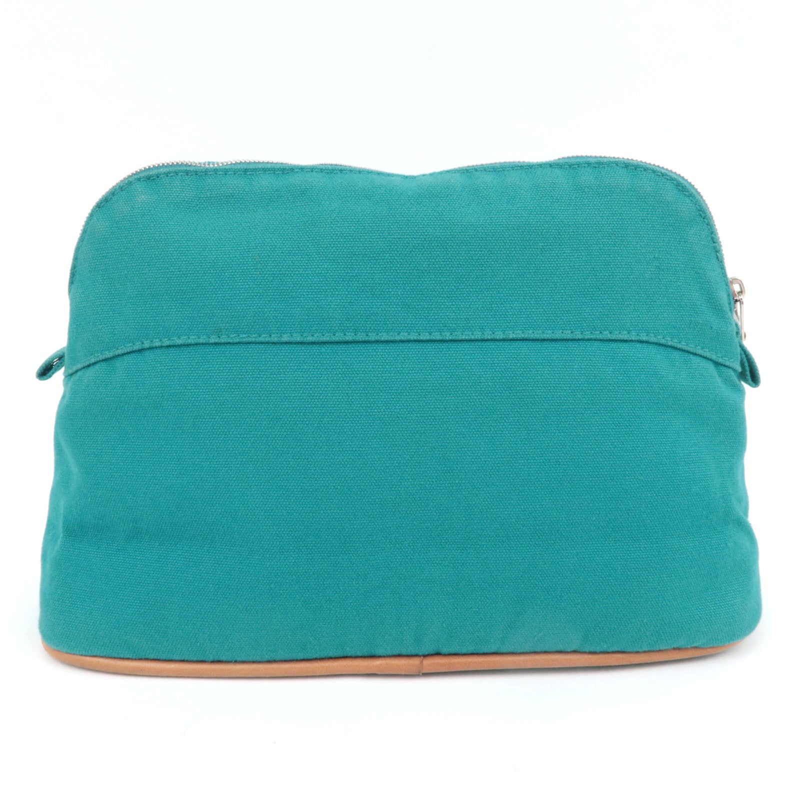 HERMES Bolide Pouch MM Canvas Cosmetic Pouch Emerald Green