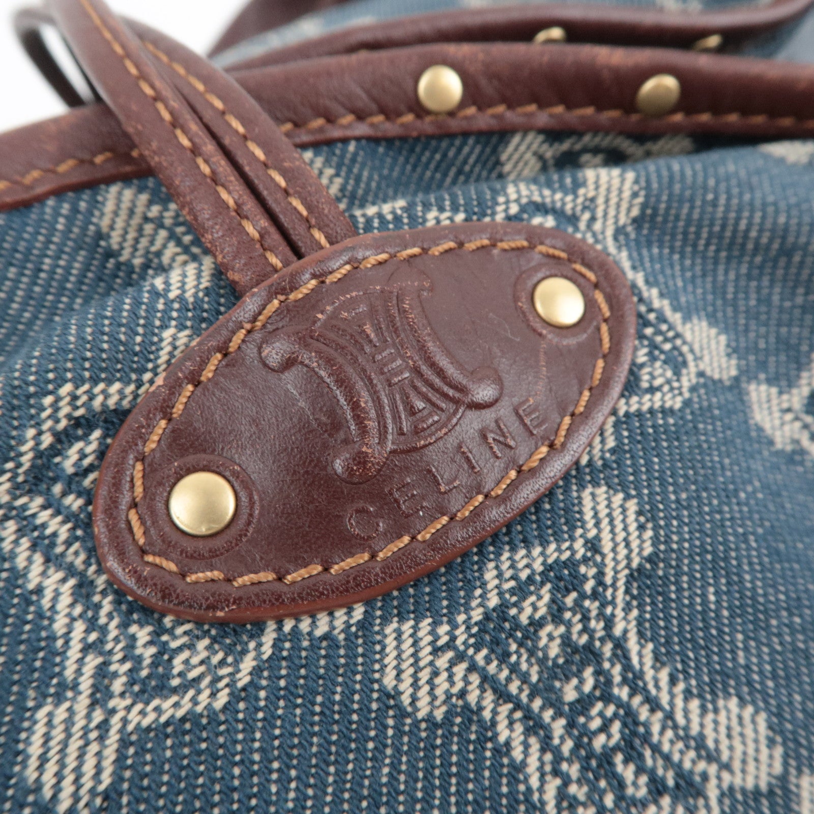 CELINE Paris Macadam Bittersweet Denim Leather Shoulder Bag Blue Brown