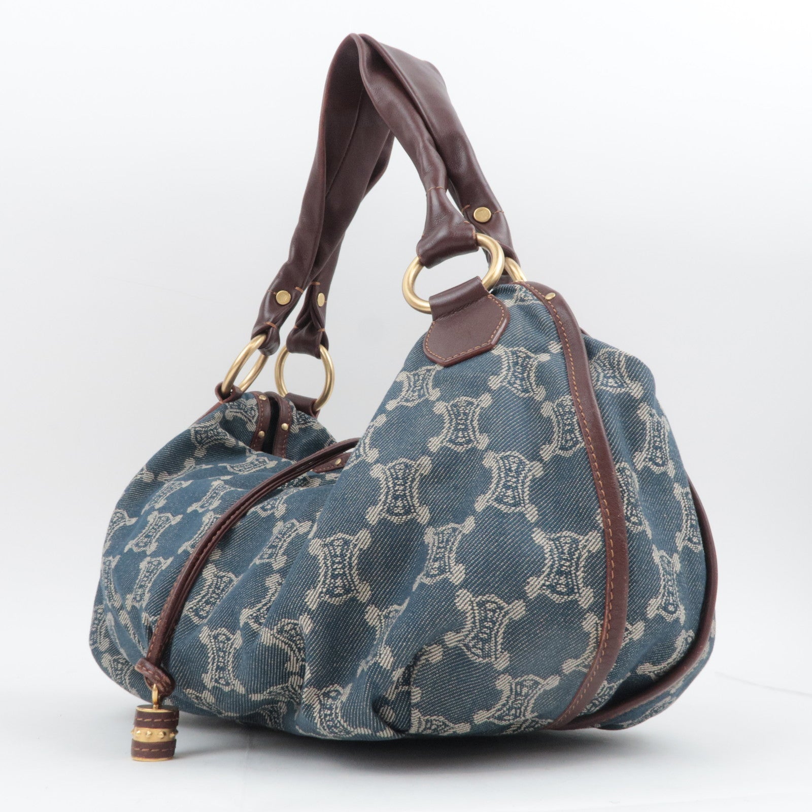CELINE Paris Macadam Bittersweet Denim Leather Shoulder Bag Blue Brown
