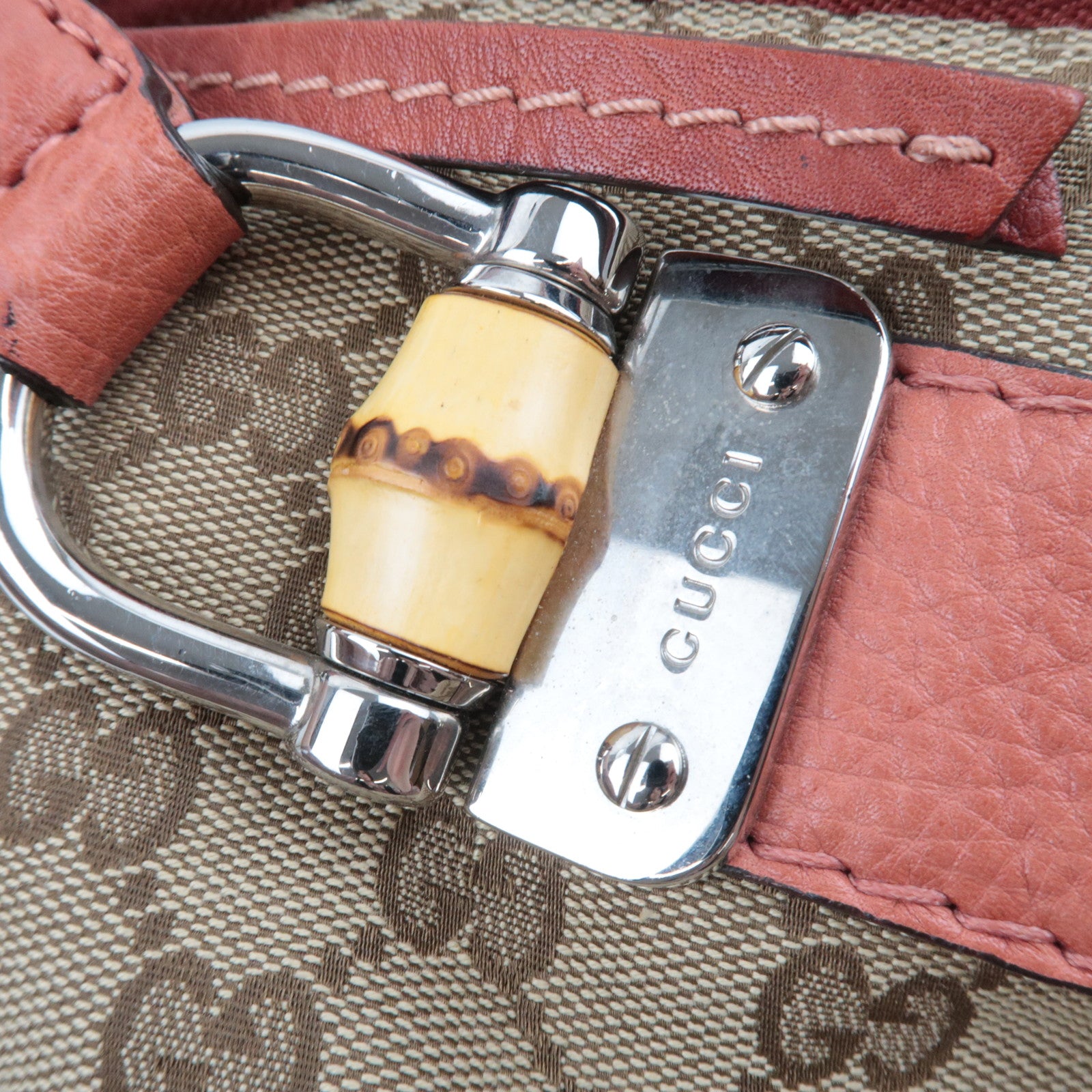 GUCCI Bamboo GG Canvas Shoulder Bag Beige Brown 232960