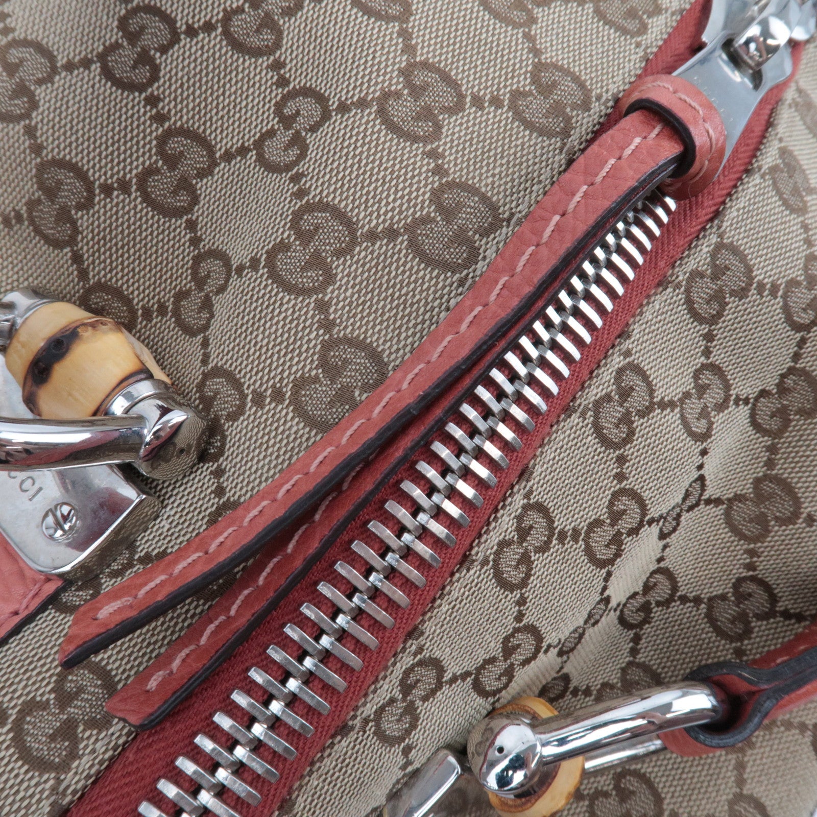 GUCCI Bamboo GG Canvas Shoulder Bag Beige Brown 232960