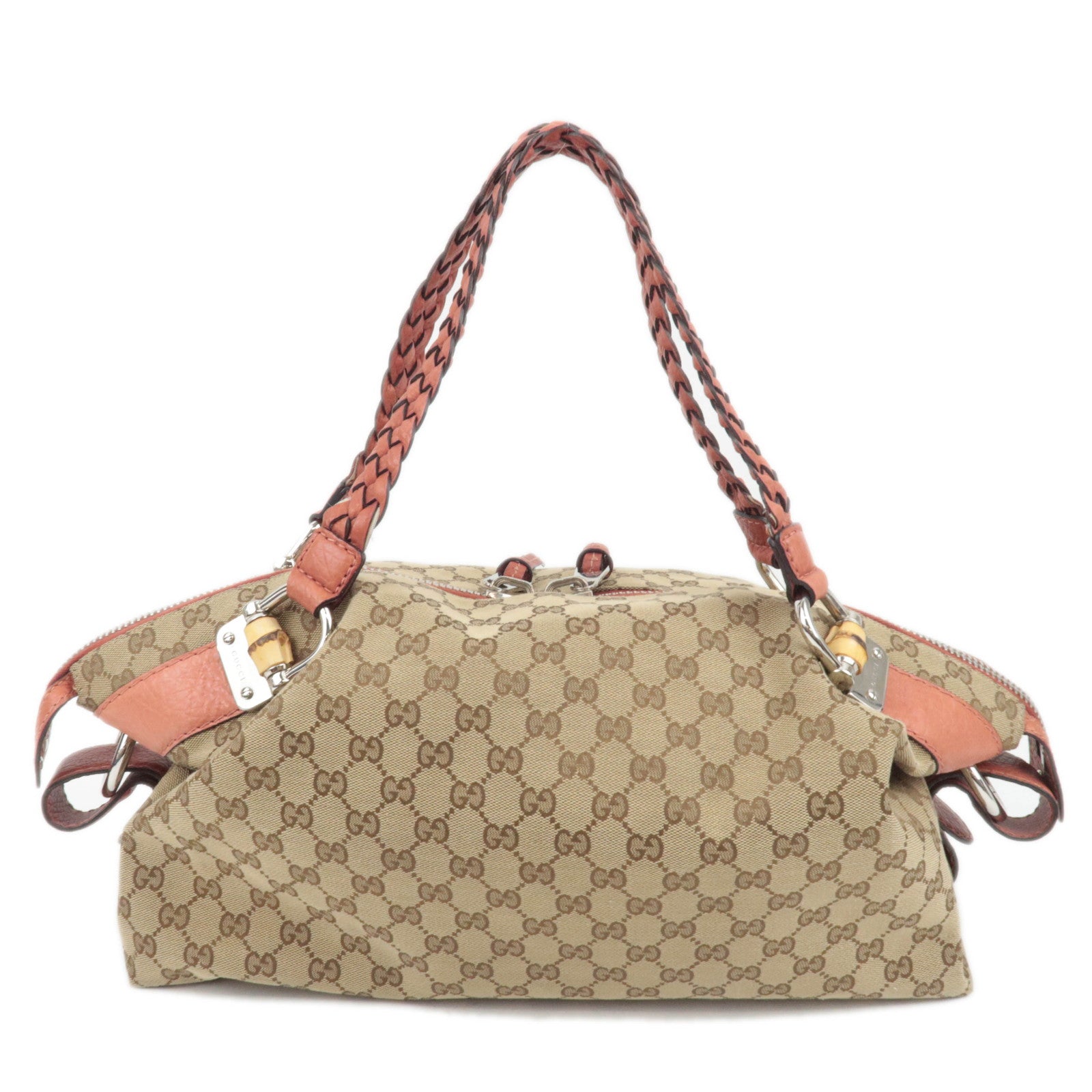 GUCCI Bamboo GG Canvas Shoulder Bag Beige Brown 232960