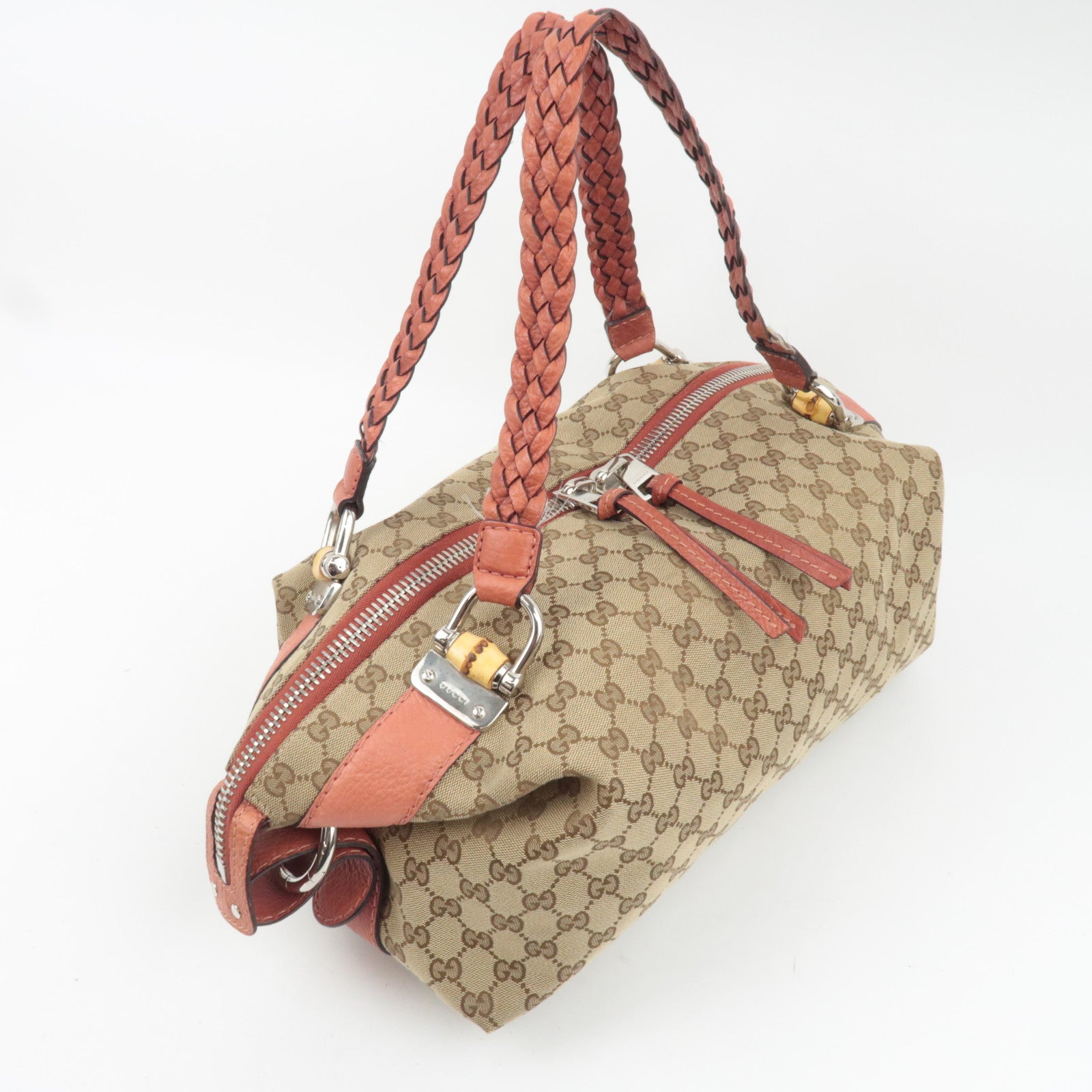 GUCCI Bamboo GG Canvas Shoulder Bag Beige Brown 232960
