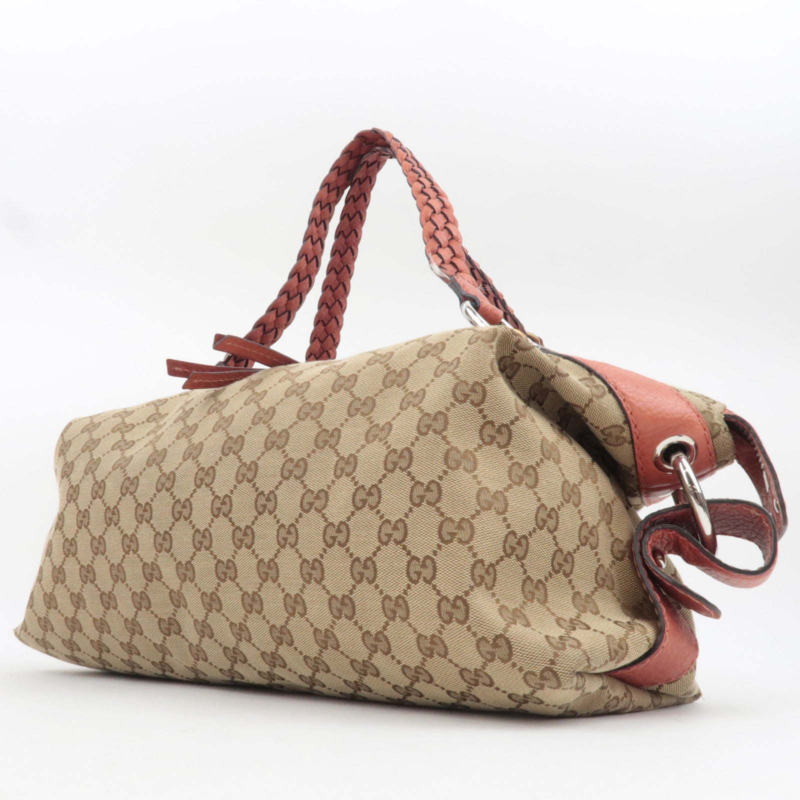GUCCI Bamboo GG Canvas Shoulder Bag Beige Brown 232960