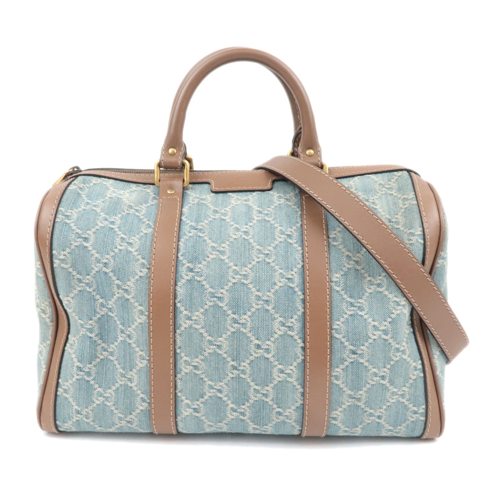 GUCCI 2Way Handbag GG Denim Blue Brown 24720589797