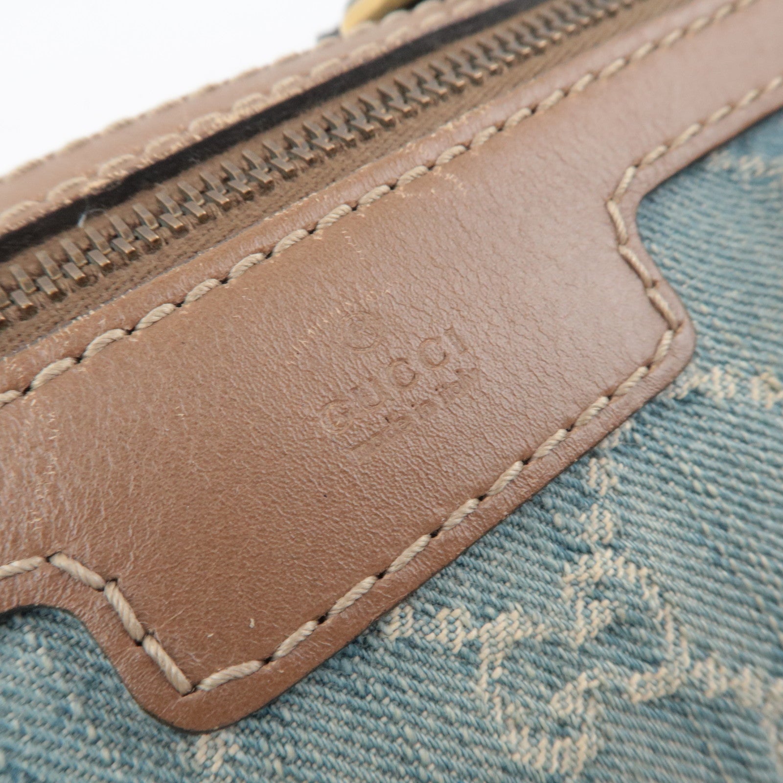 GUCCI 2Way Handbag GG Denim Blue Brown 247205