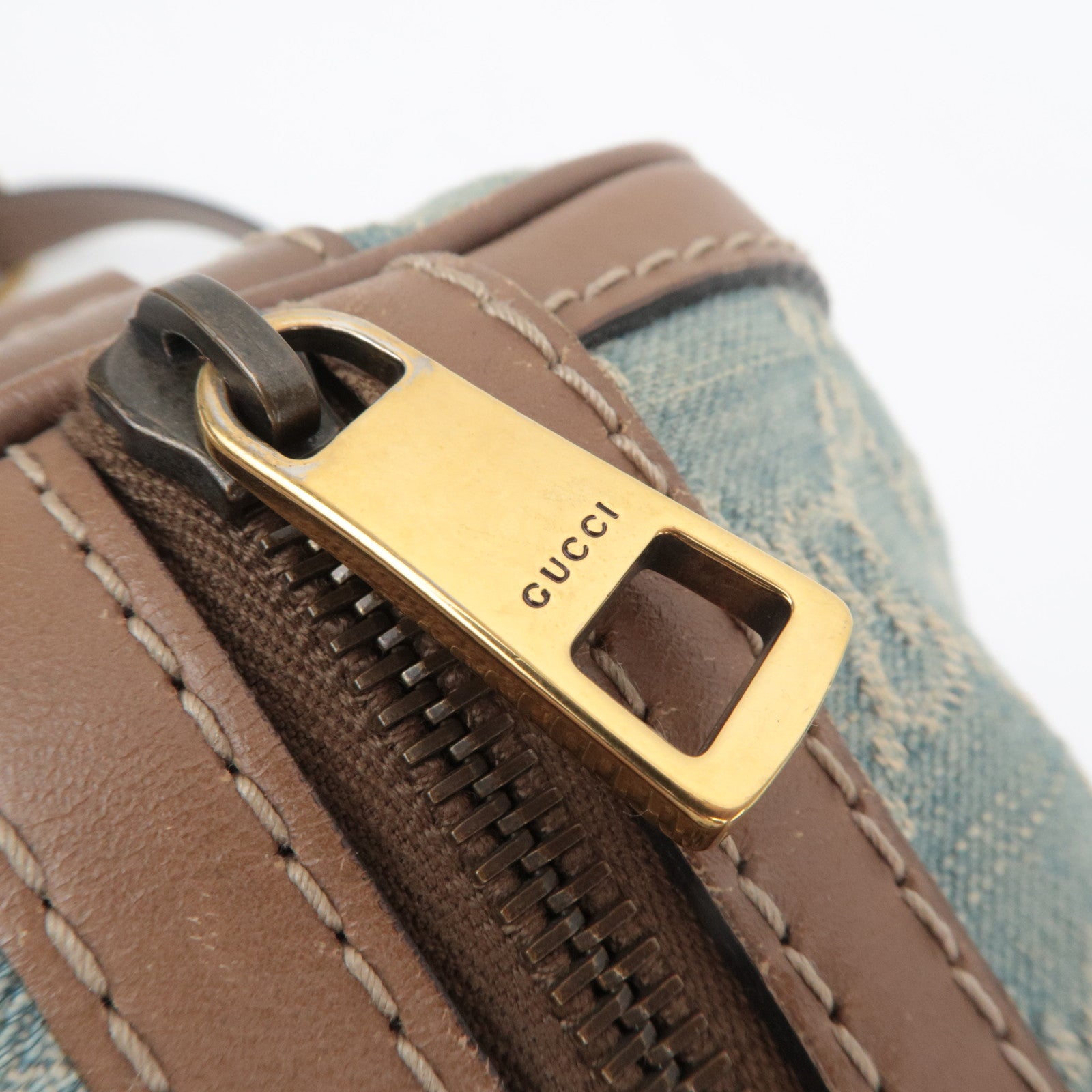 GUCCI 2Way Handbag GG Denim Blue Brown 247205