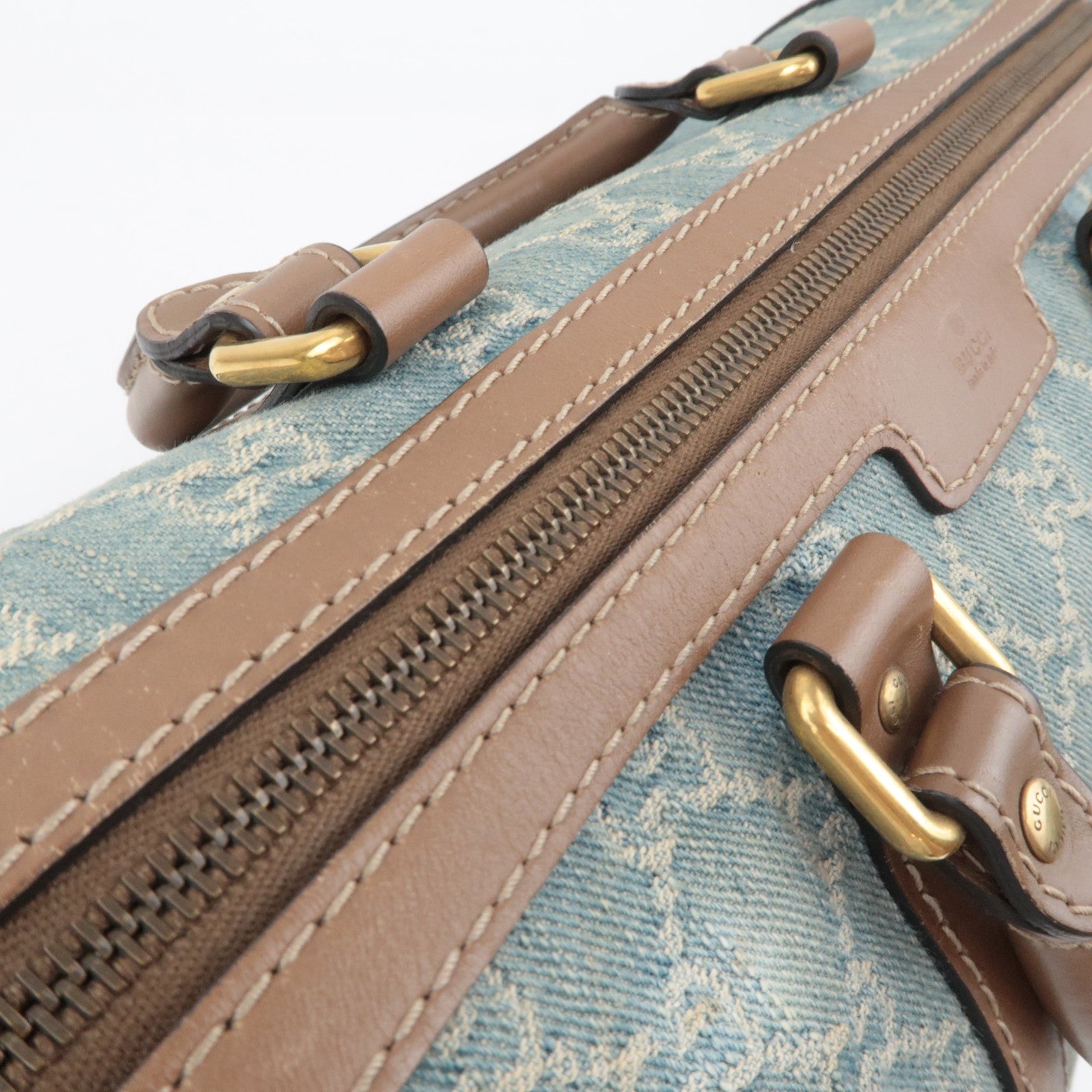 GUCCI 2Way Handbag GG Denim Blue Brown 247205