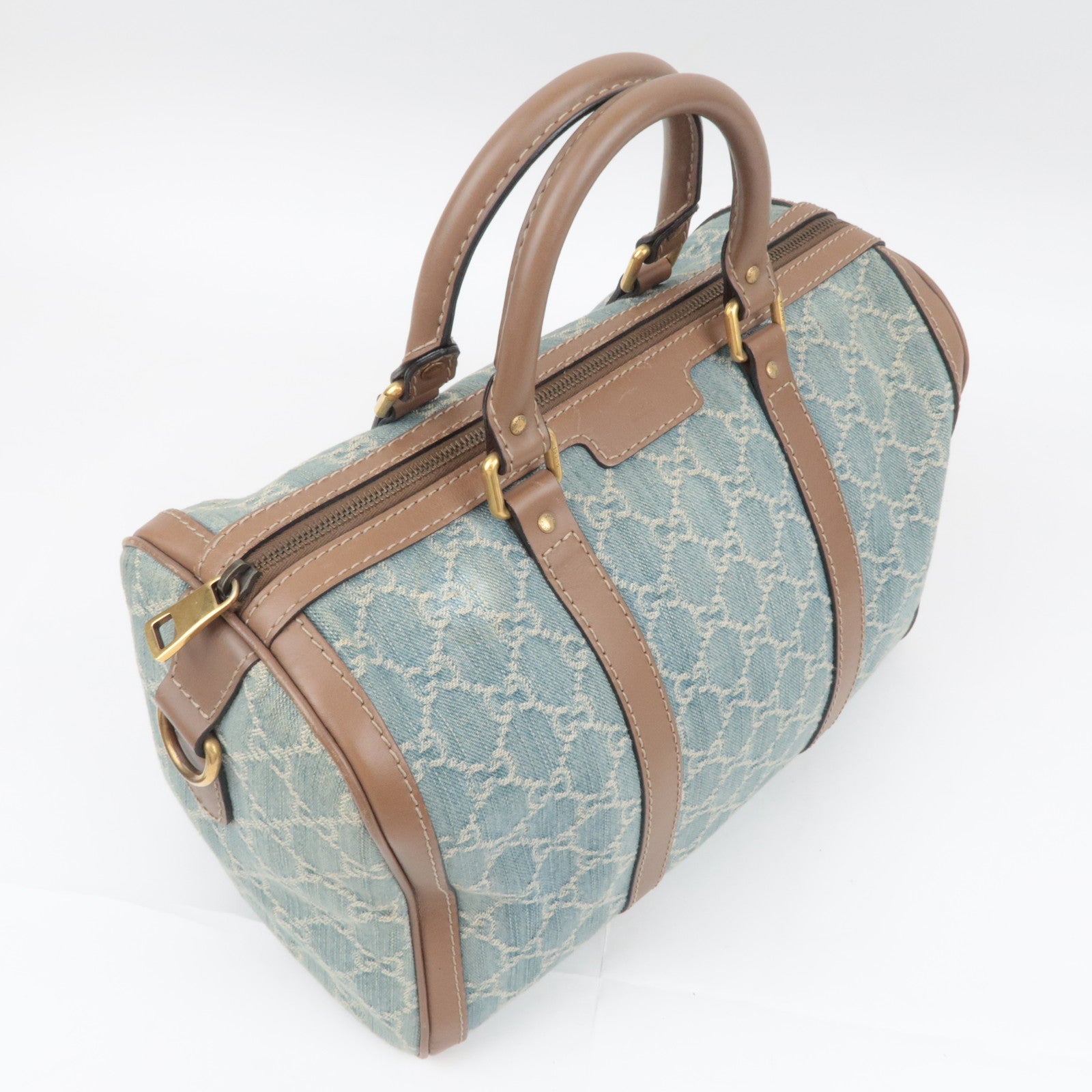 GUCCI 2Way Handbag GG Denim Blue Brown 247205