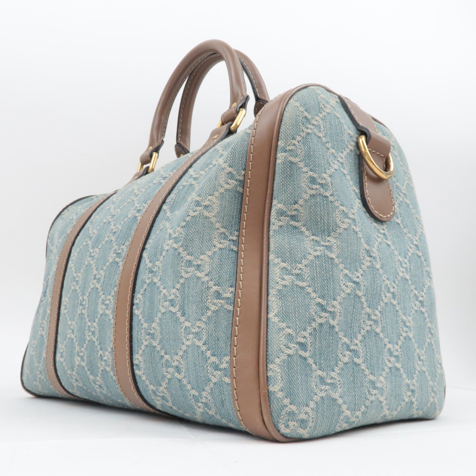 GUCCI 2Way Handbag GG Denim Blue Brown 247205
