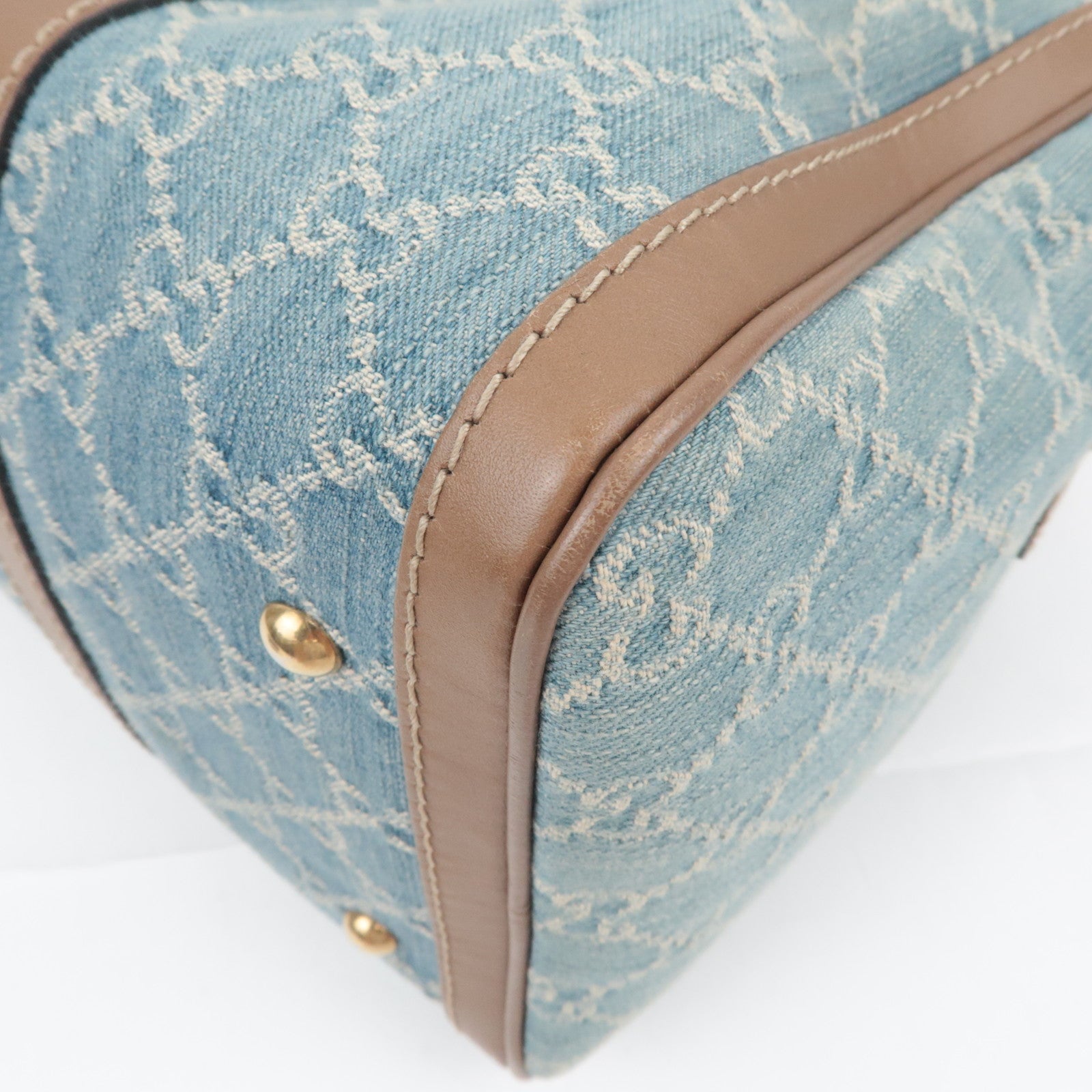 GUCCI 2Way Handbag GG Denim Blue Brown 247205