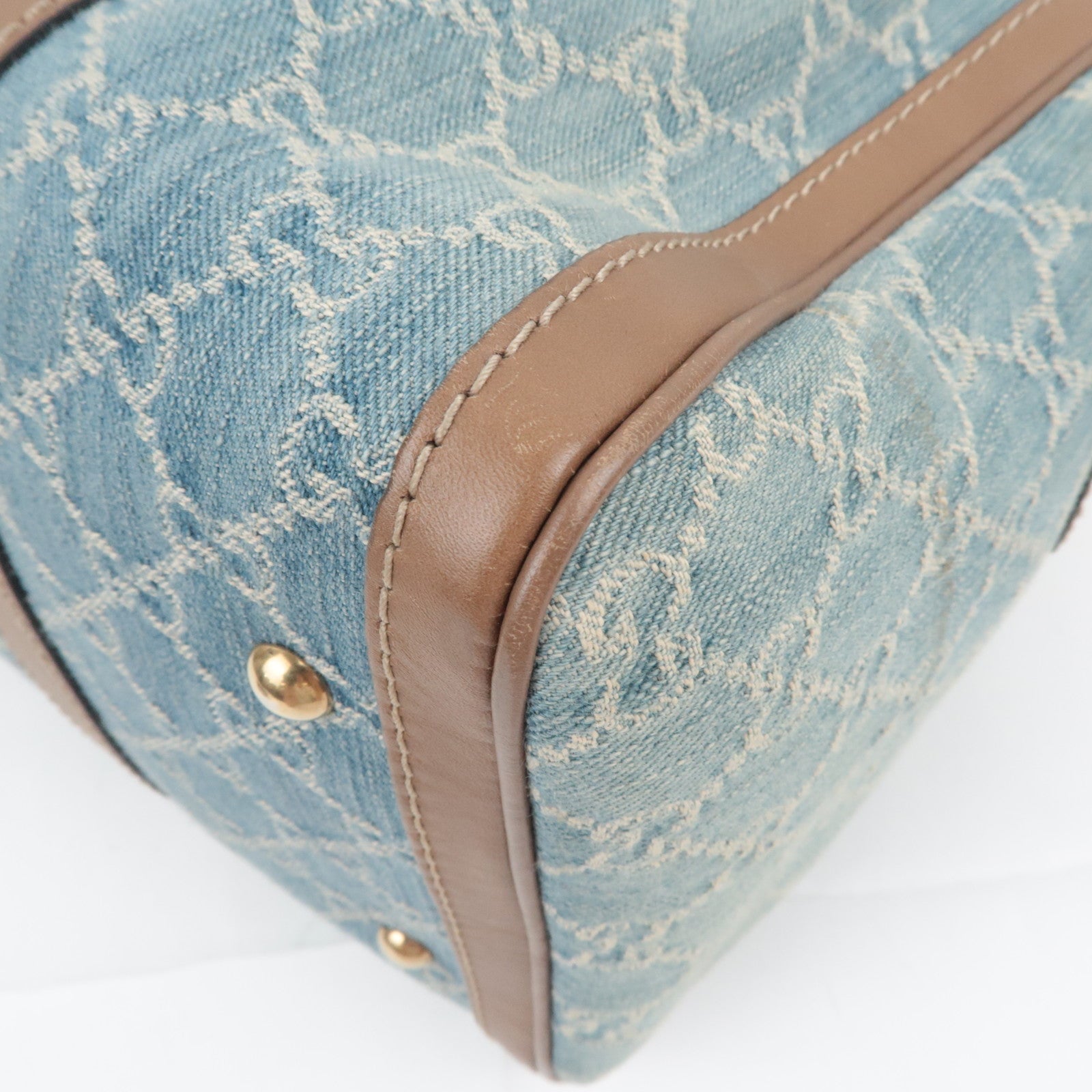 GUCCI 2Way Handbag GG Denim Blue Brown 247205