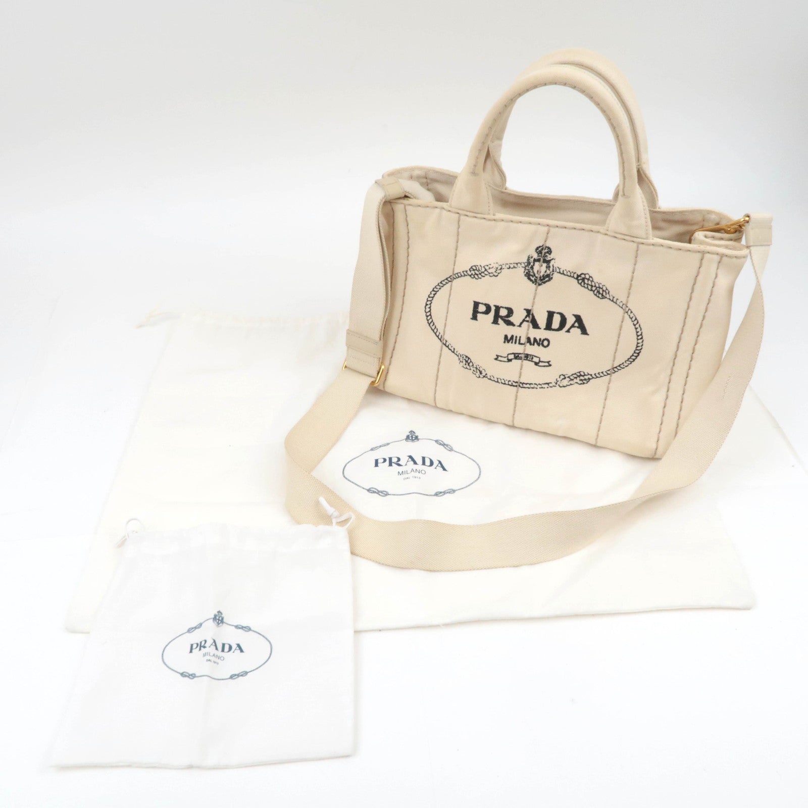 PRADA Canapa Mini 2Way Canvas Tote Bag Beige B2439G