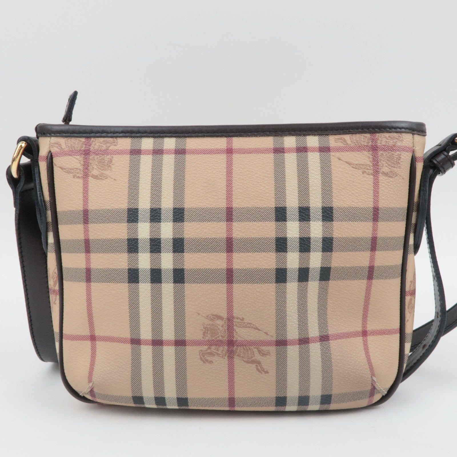 BURBERRY Nova Plaid PVC Leather Shoulder Bag Beige Brown