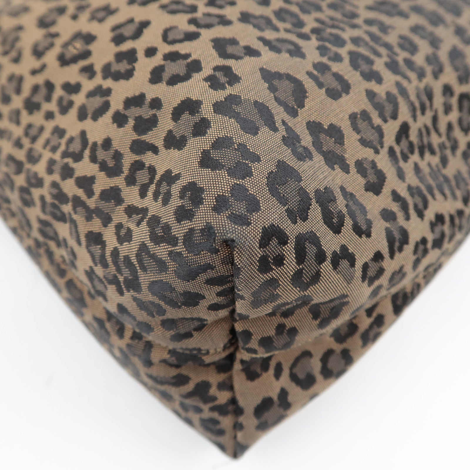 FENDI Leopard Print Canvas Leather Tote Bag Brown Red 26354