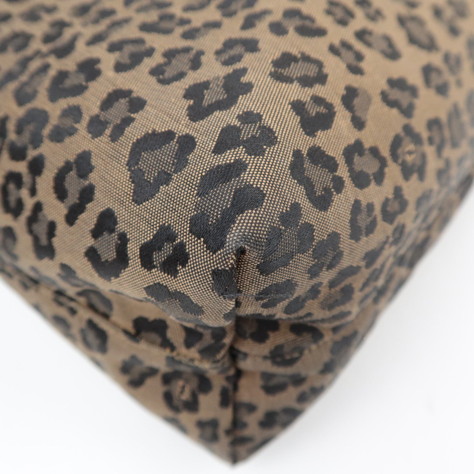 FENDI Leopard Print Canvas Leather Tote Bag Brown Red 26354