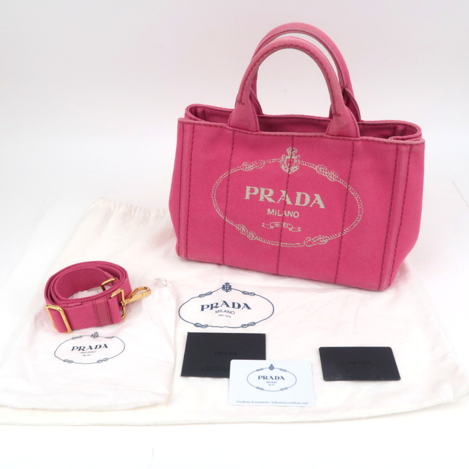 PRADA Canapa Mini 2Way Canvas Tote Bag Pink B2439G