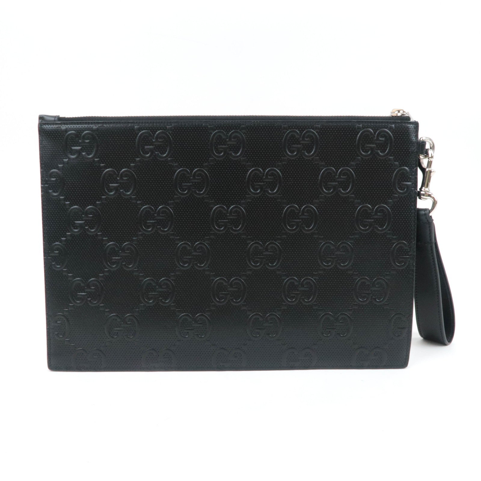 GUCCI GG Embossed Leather Clutch Bag Black 625569