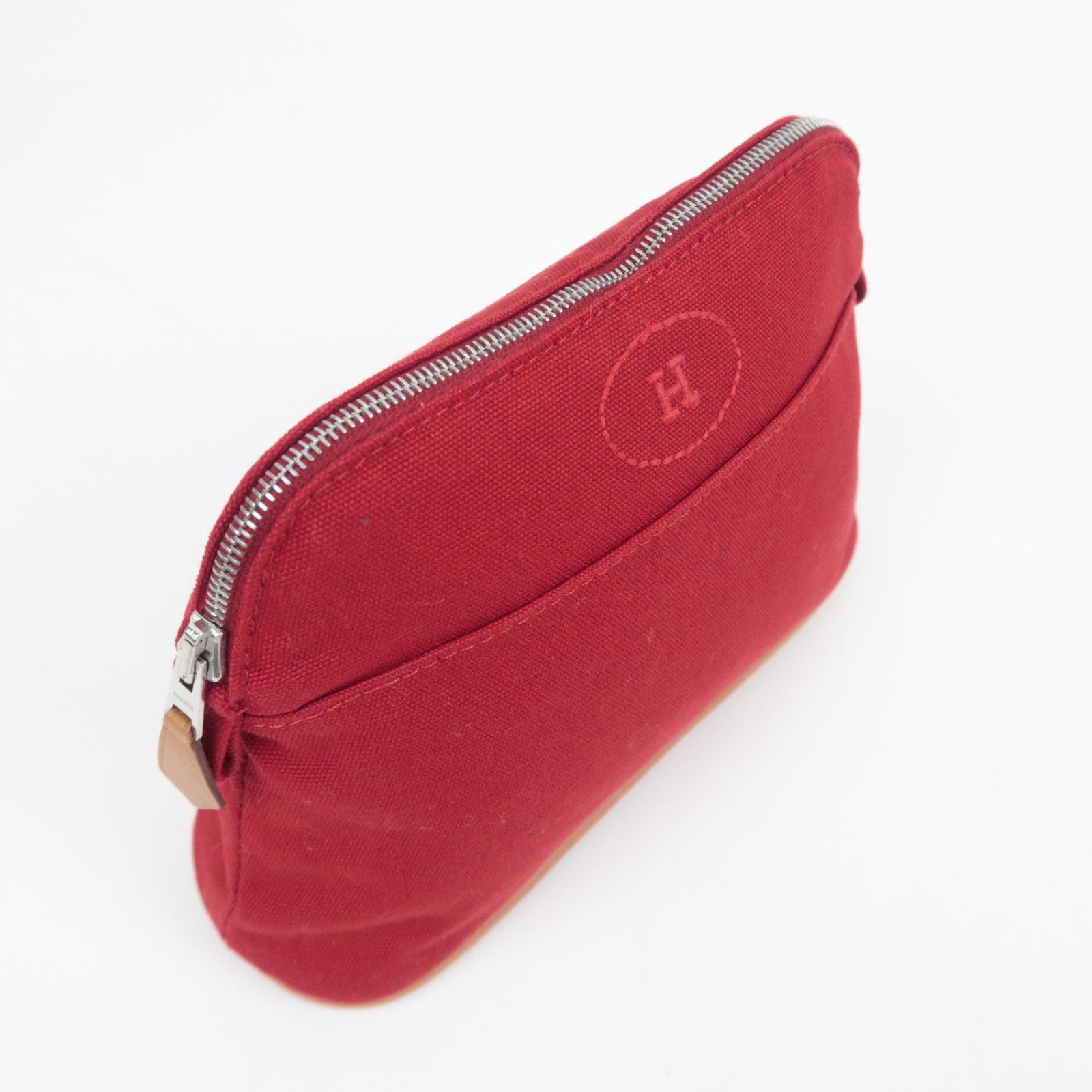HERMES Bolide Pouch Mini 20 Canvas Leather Cosmetic Pouch Red