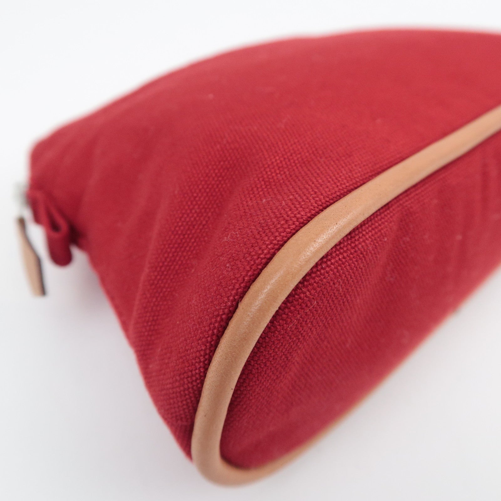 HERMES Bolide Pouch Mini 20 Canvas Leather Cosmetic Pouch Red