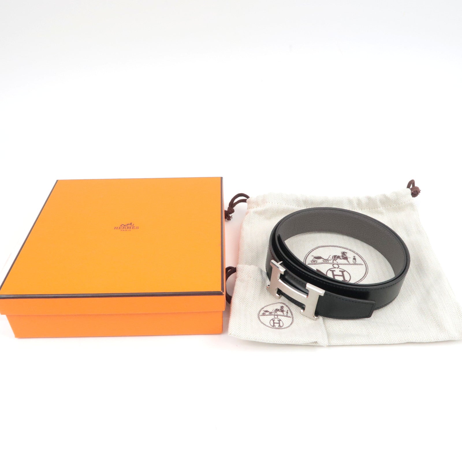 HERMES Constance H Reversible Leather Belt Size 80 Y Stamp (2020) Black Gray