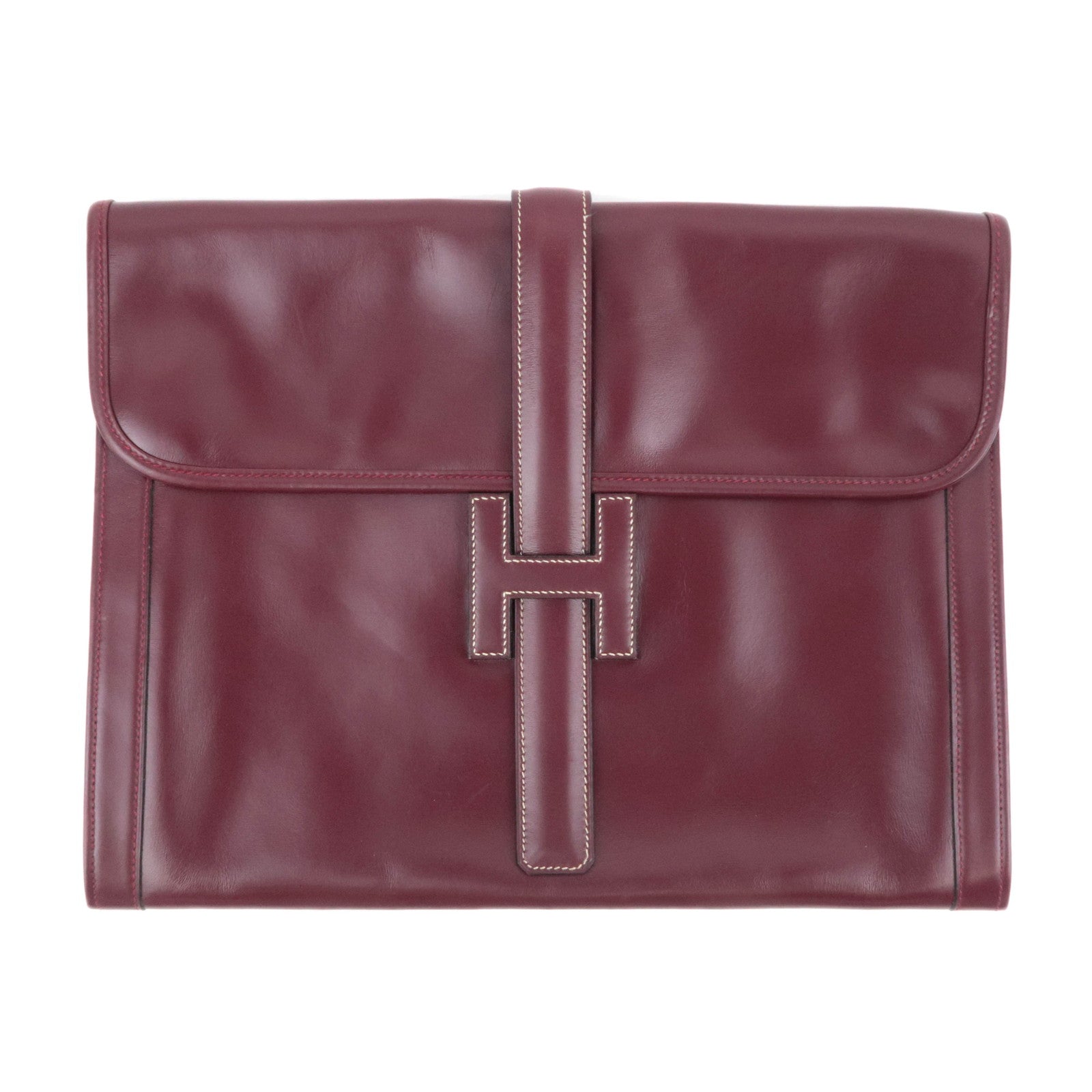 HERMES Jige GM Leather Clutch Bag 〇I Stamp (1979) Bordeaux89890