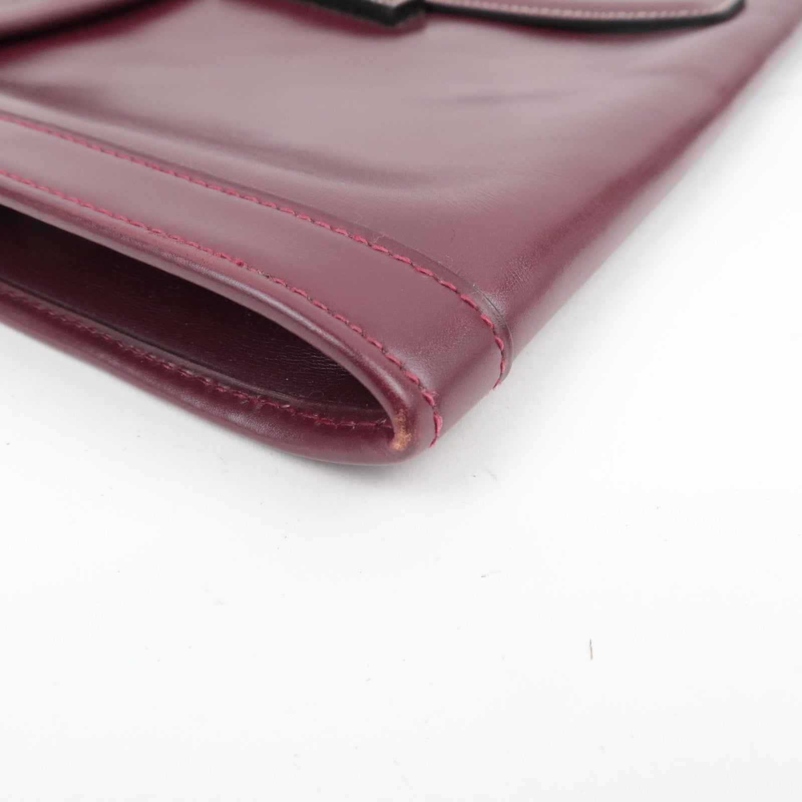 HERMES Jige GM Leather Clutch Bag 〇I Stamp (1979) Bordeaux