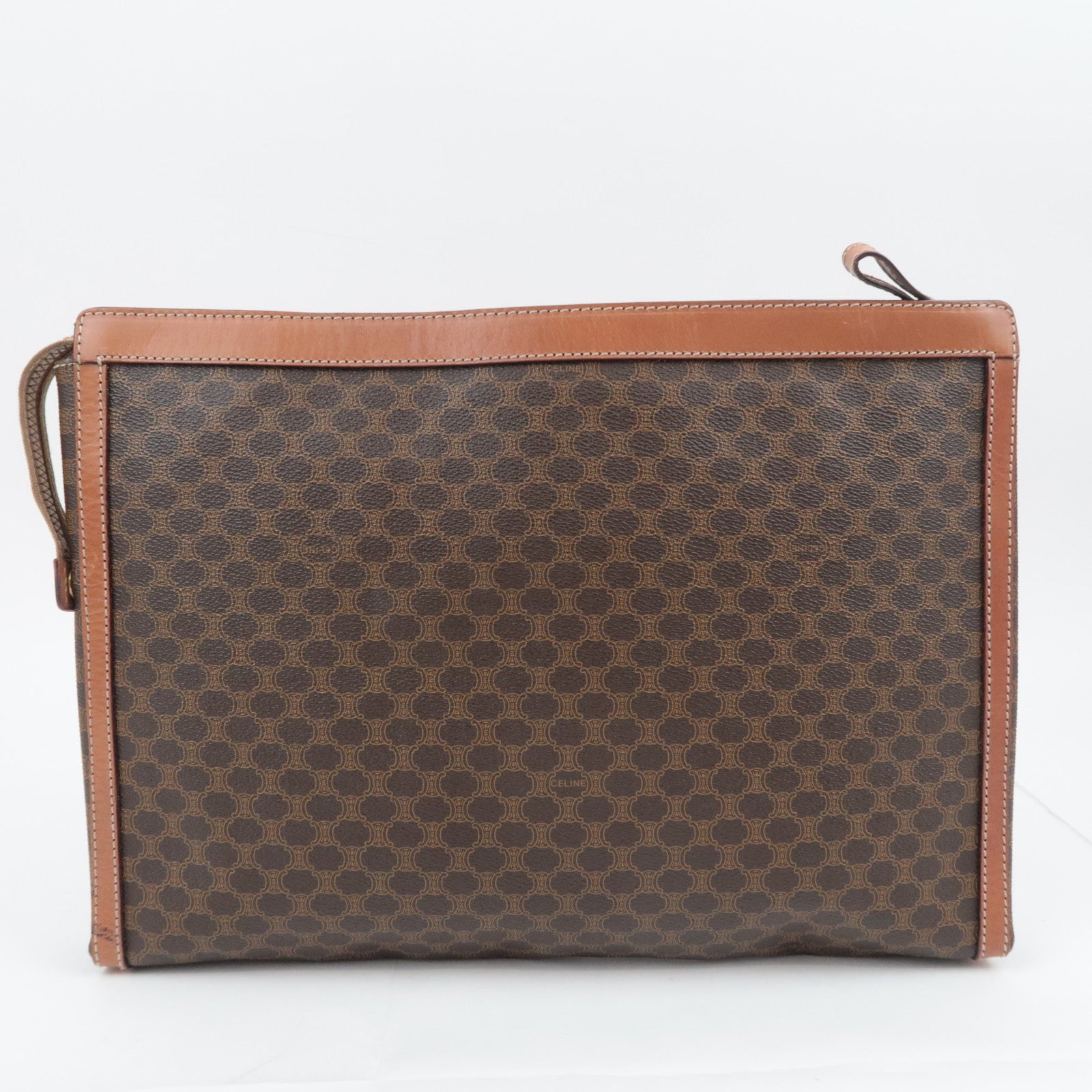 CELINE Macadam PVC Leather Clutch Bag Brown