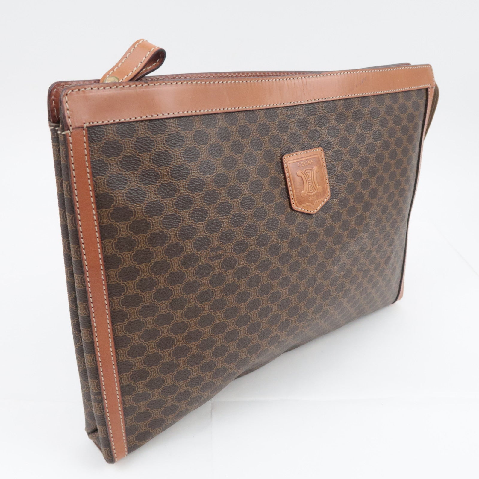 CELINE Macadam PVC Leather Clutch Bag Brown